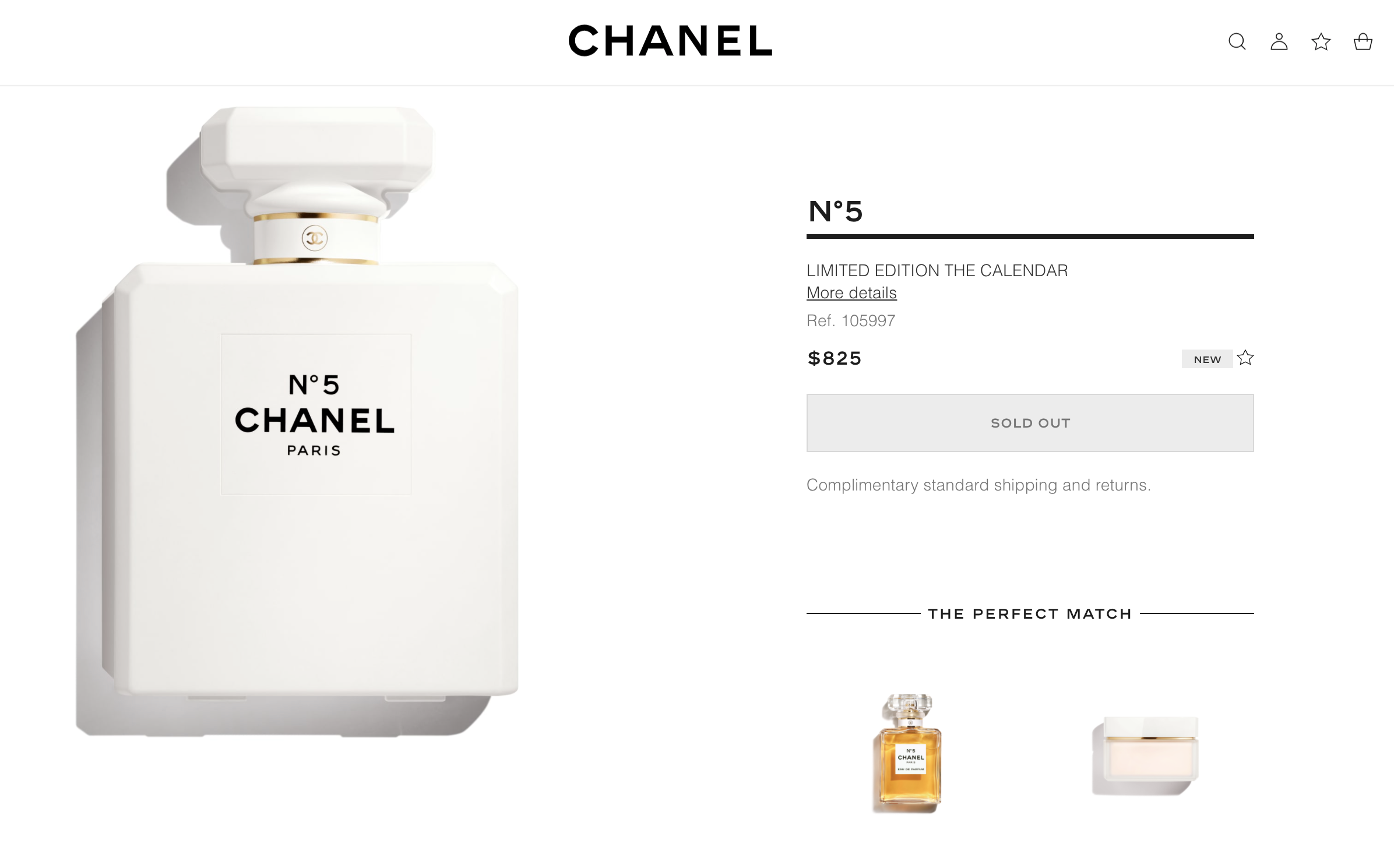 A screenshot of the sold-out Chanel advent calendar on the brand's website.