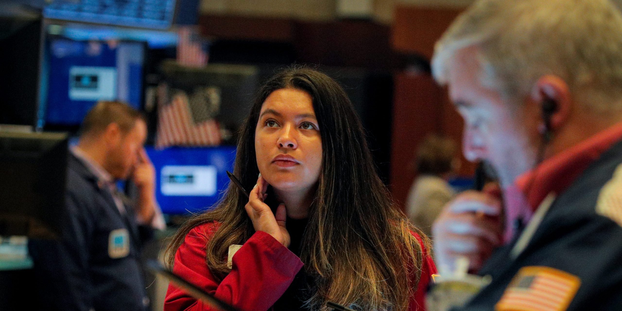 US stock trader Wall Street stock exchange woman