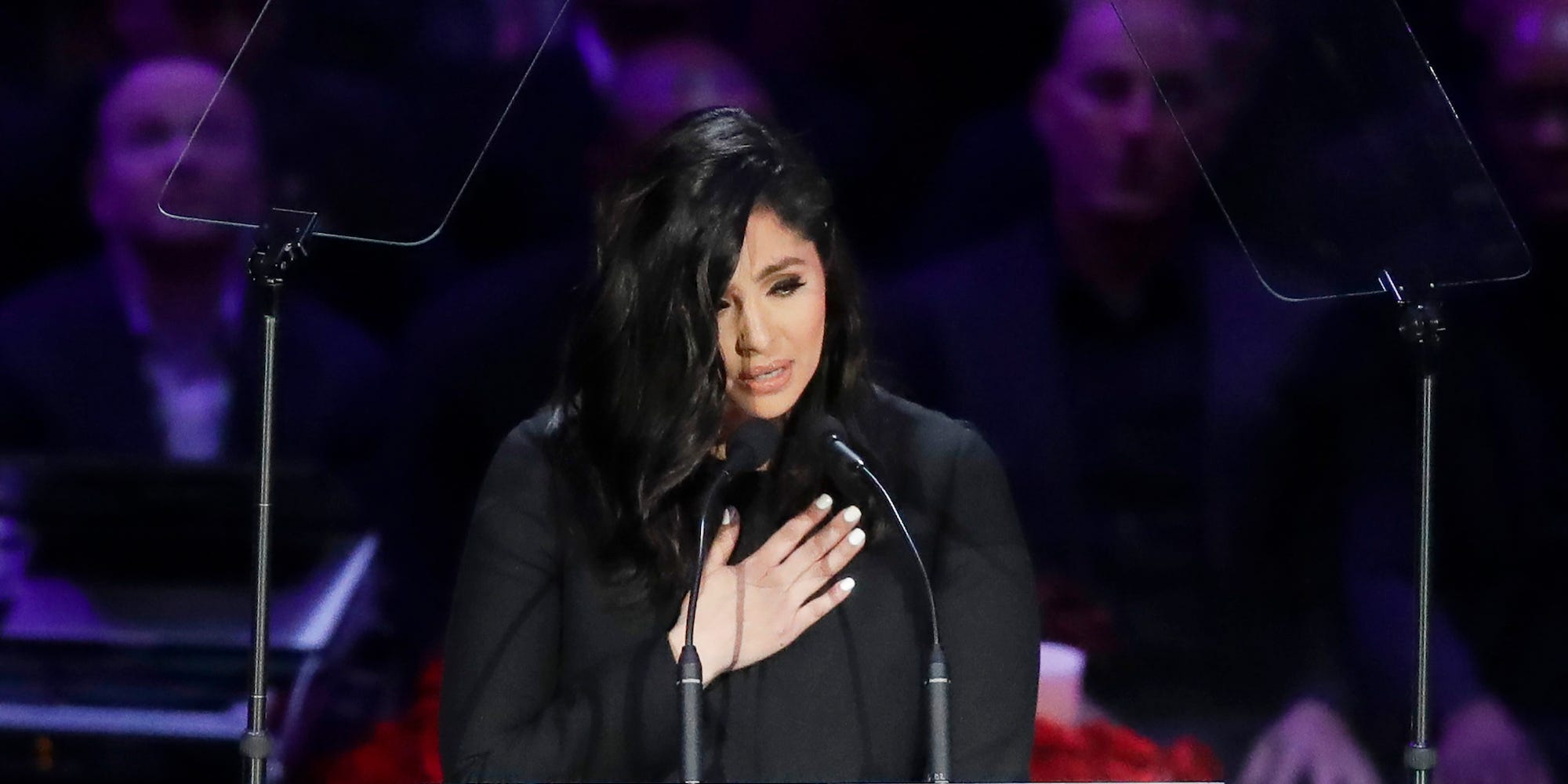 Vanessa Bryant speaks during a celebration of life for her husband, Kobe Bryant, and daughter Gianna in Los Angeles.