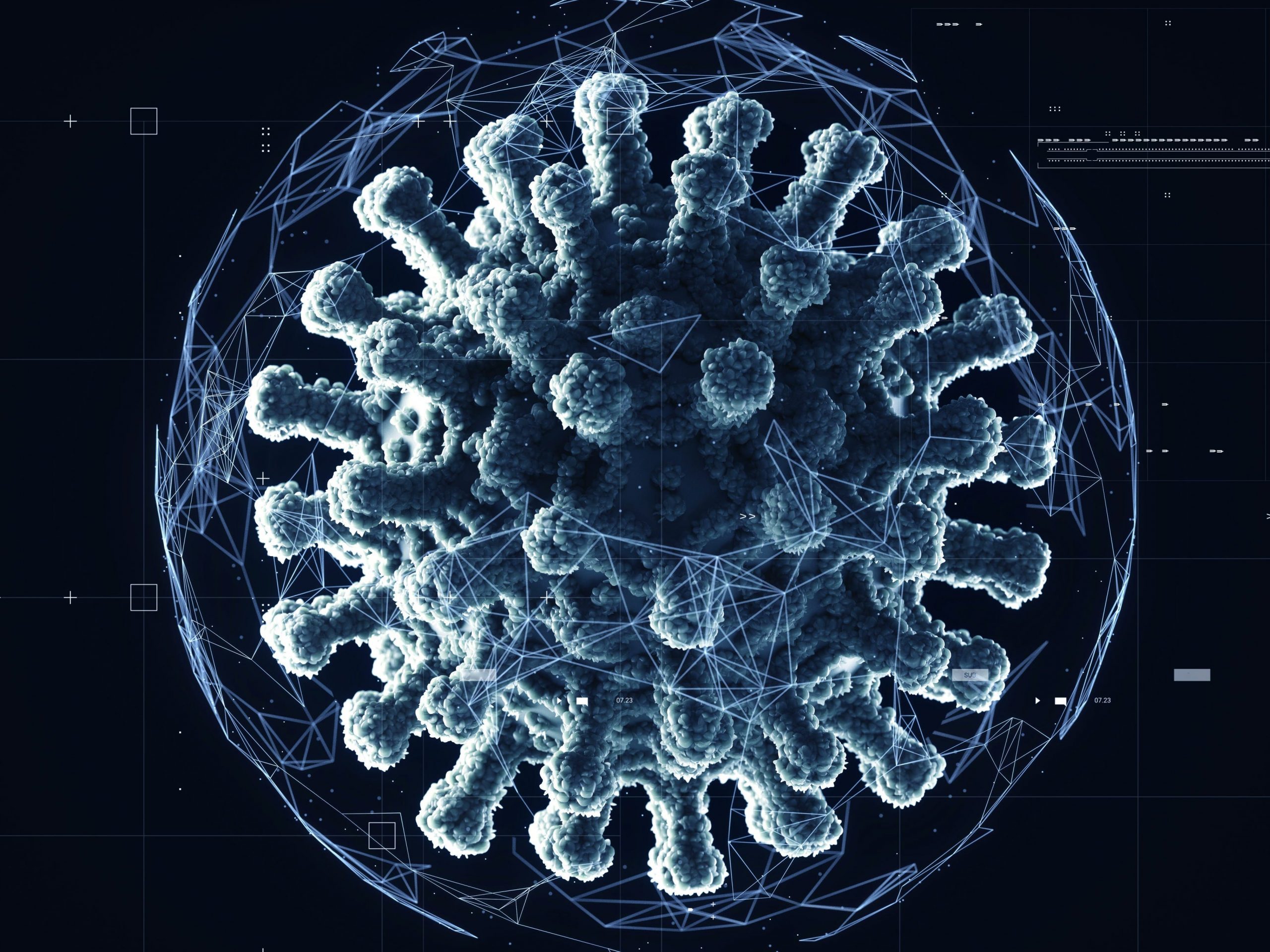 A digital generated image of a COVID-19 cell.
