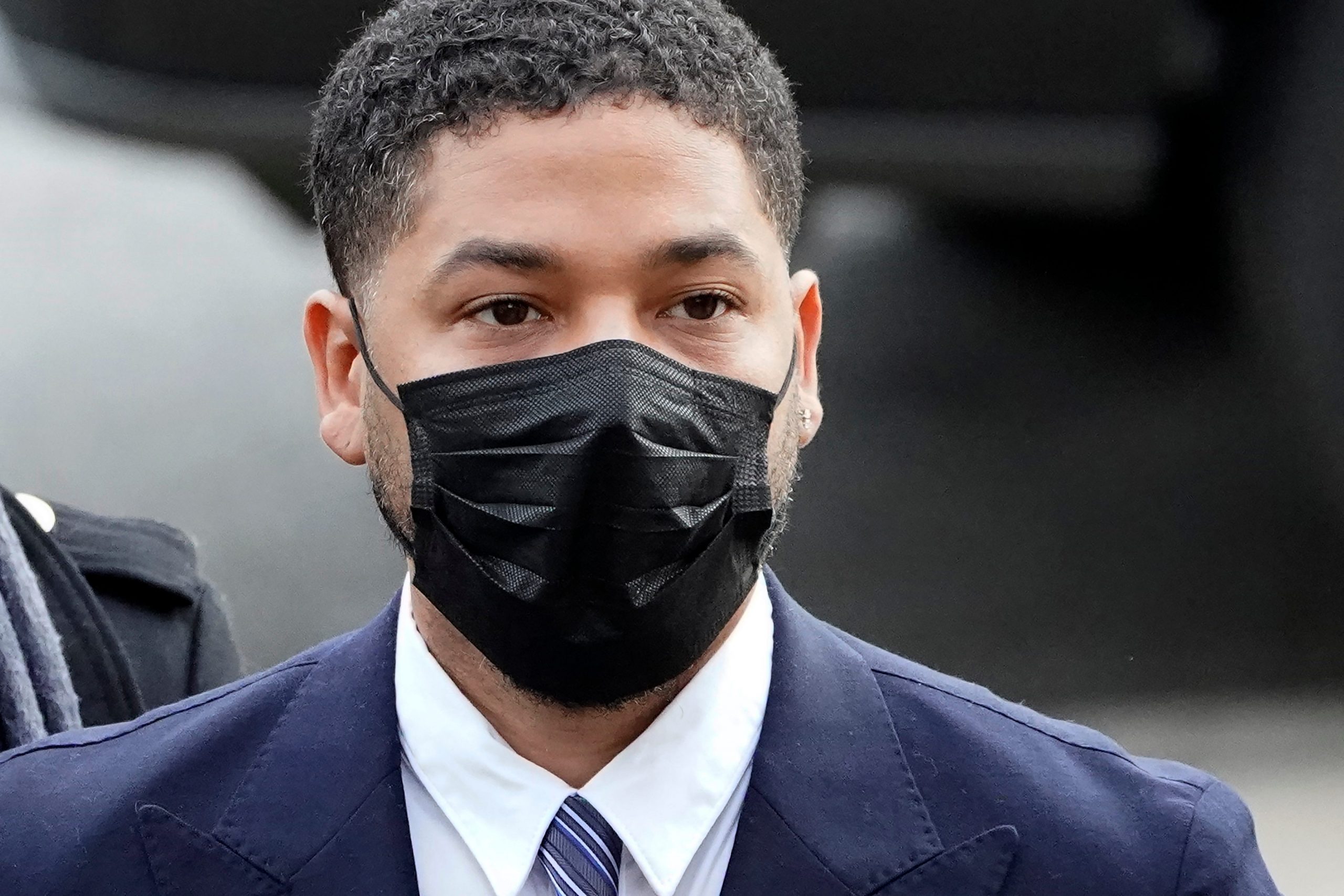 Jussie Smollett arrives on November 29, 2021, at the Leighton Criminal Courthouse for jury selection at his trial in Chicago.