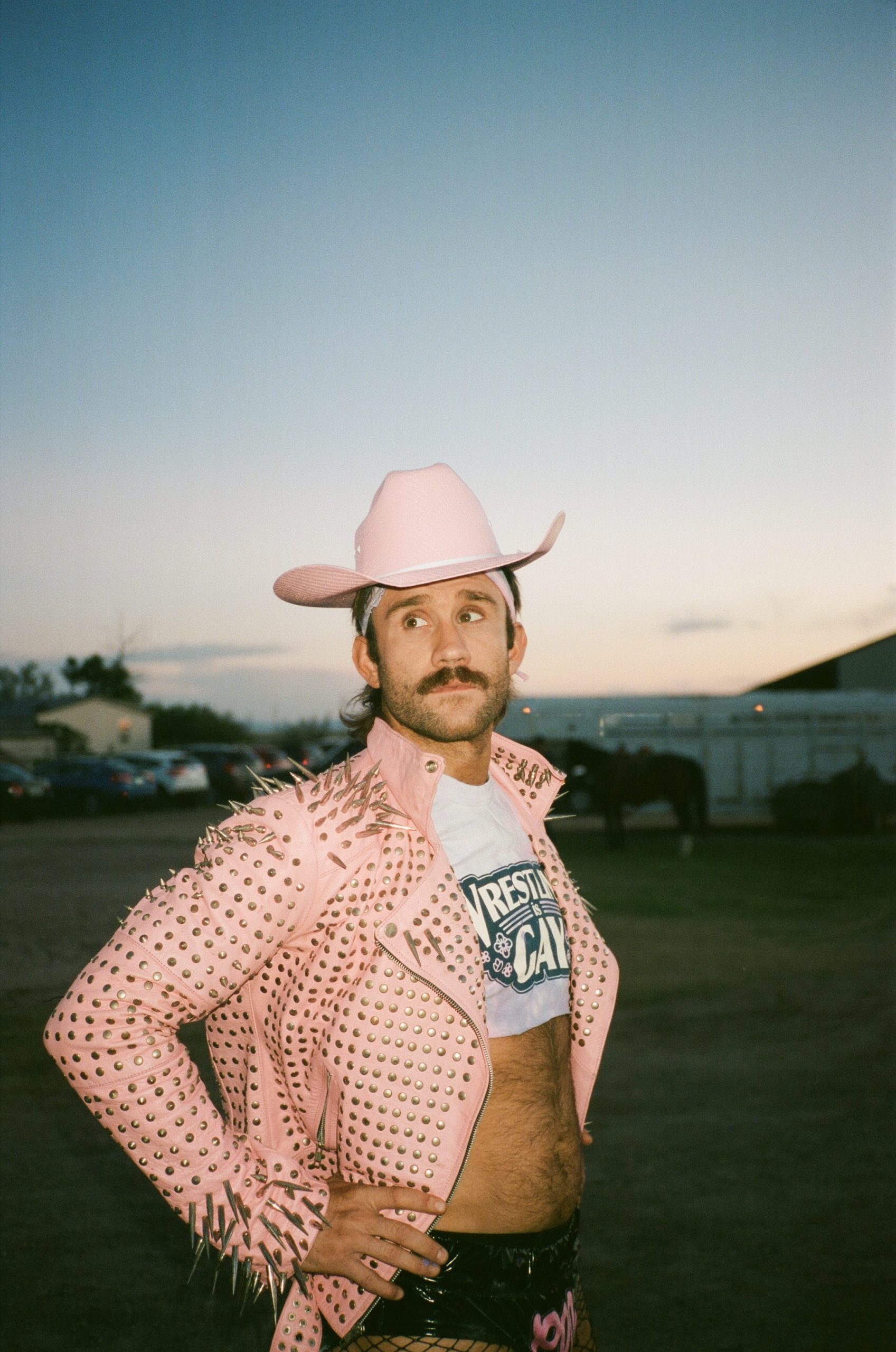 Independent wrestler Taylor Gibson, who goes by EFFY, in a pink cowboy outfit.