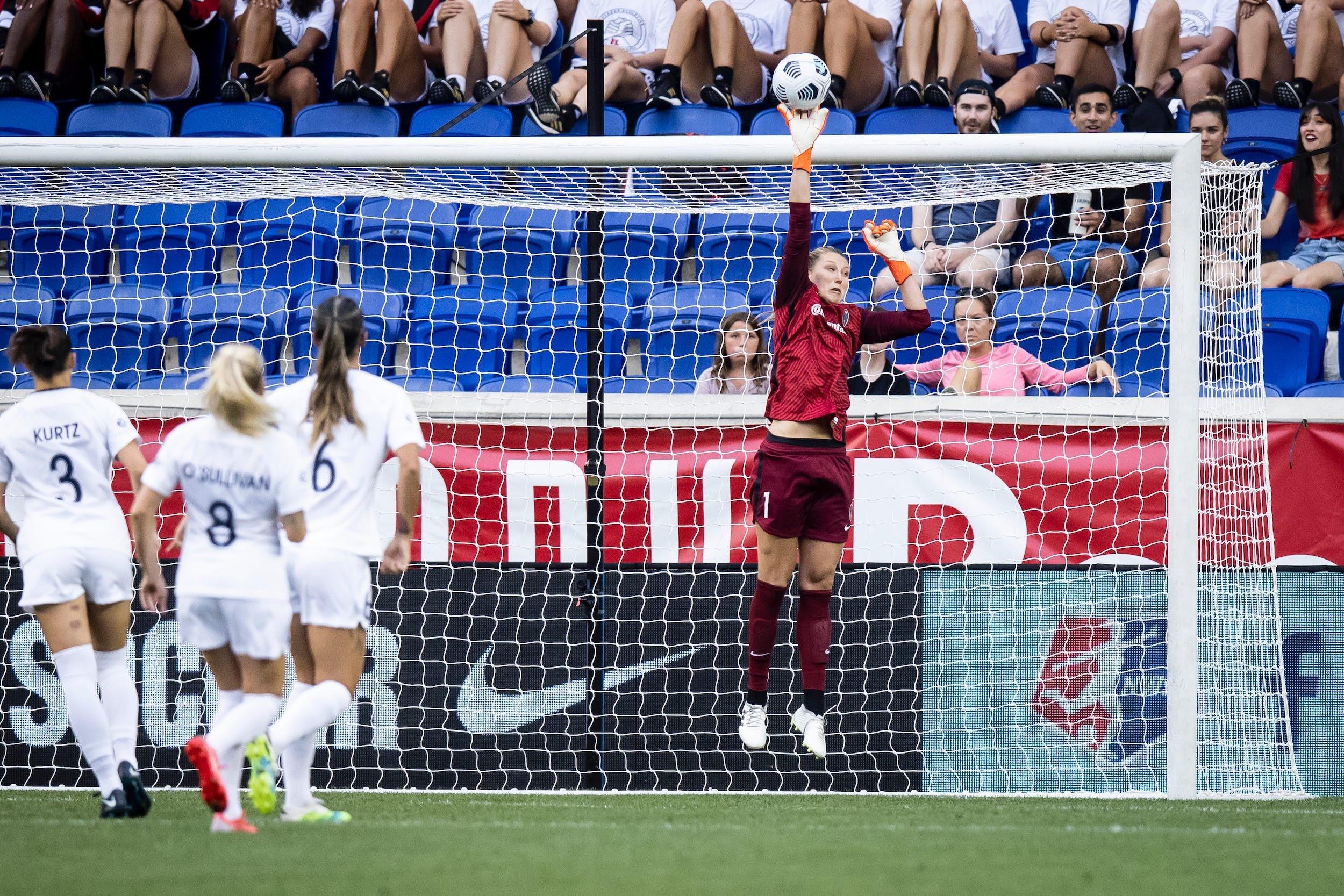 Casey Murphy makes a save for the North Carolina Courage.