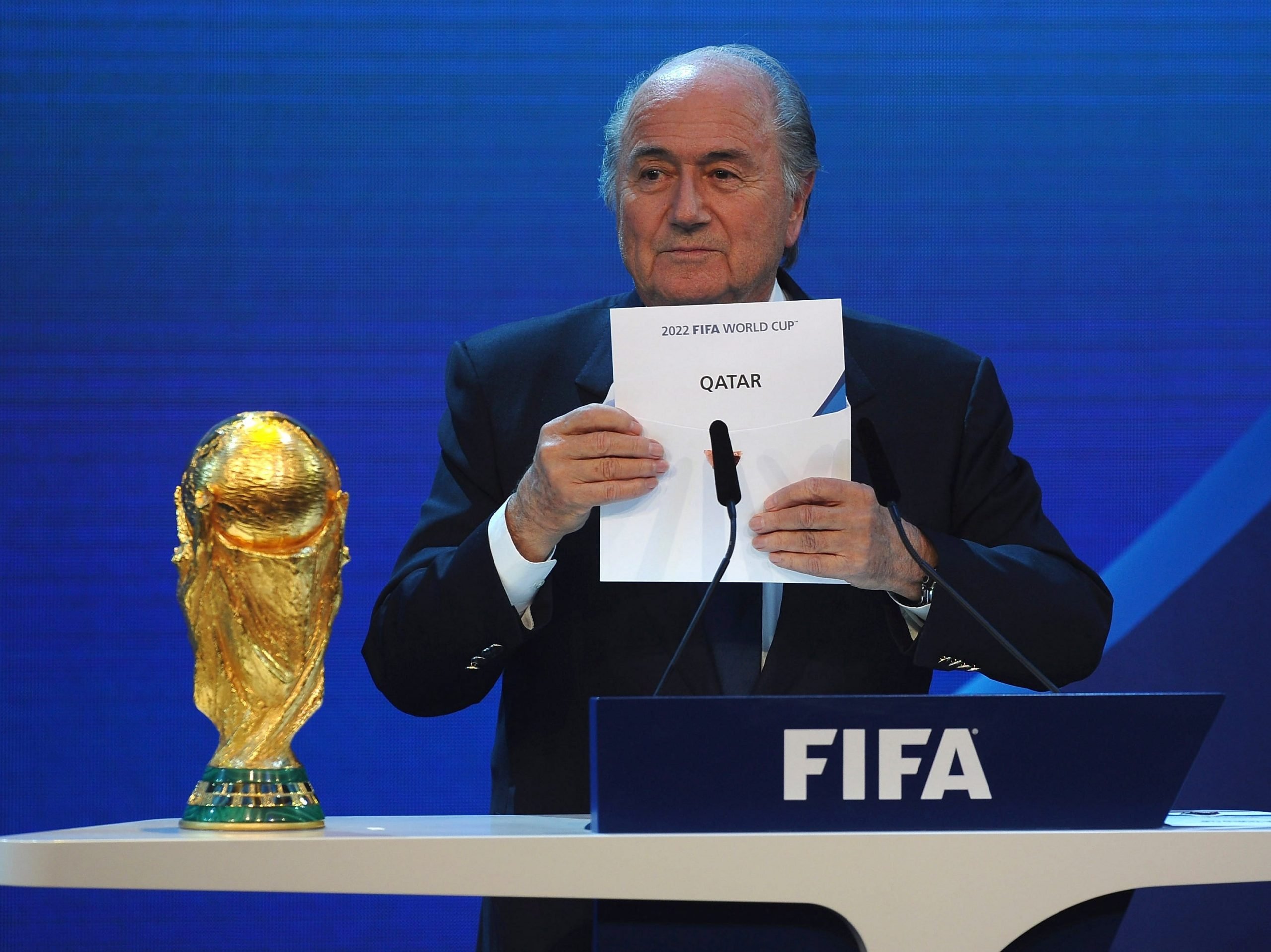 President Joseph S Blatter names Qatar as the winning hosts of 2022.