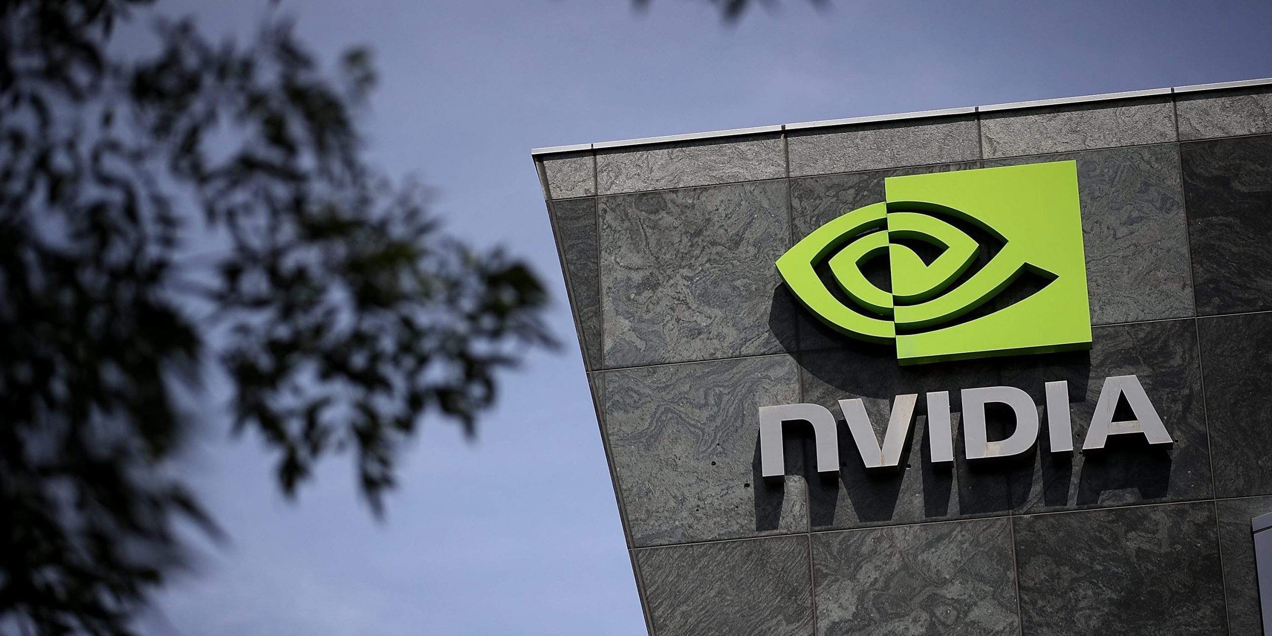 A sign is posted in front of the Nvidia headquarters on May 10, 2018 in Santa Clara, California.