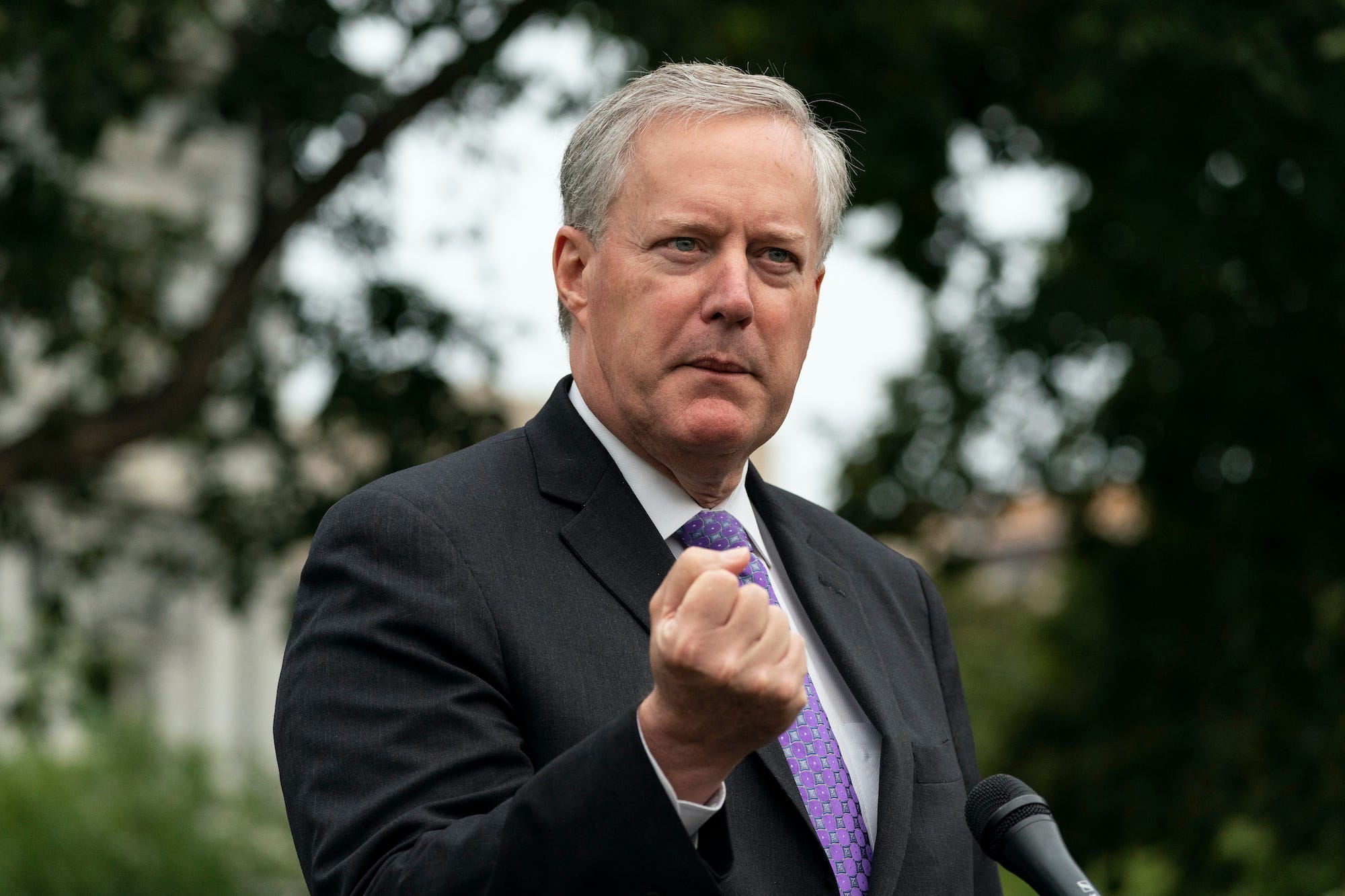 White House Chief of Staff Mark Meadows speaks with reporters at the White House, Thursday, Sept. 17, 2020, in Washington.