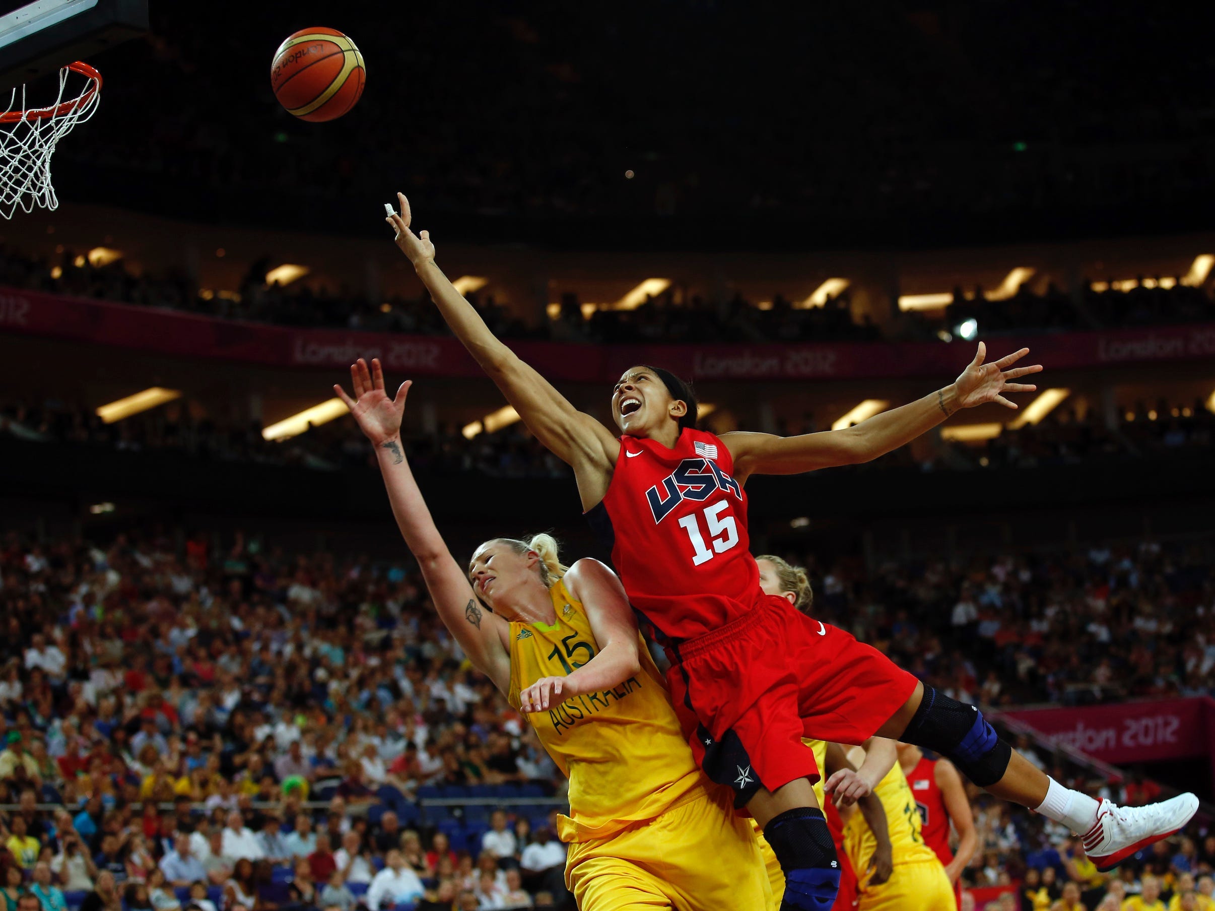 Candace Parker goes up for a layup against Australia's Lauren Jackson.