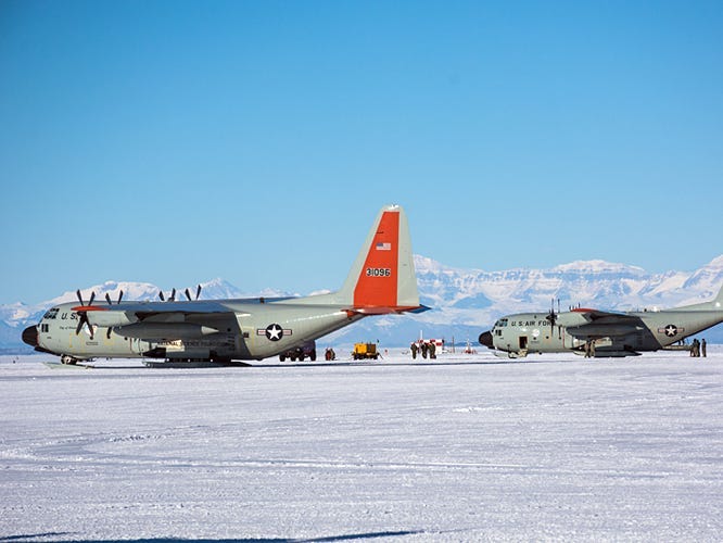 LC-130s on Wiliams Field skiway in Antarctica.