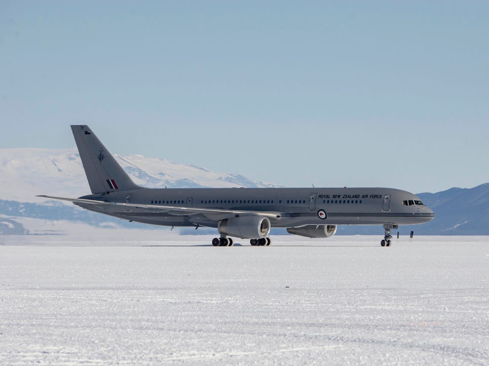 Royal Air New Zealand Boeing 757 jet on Antarctica.