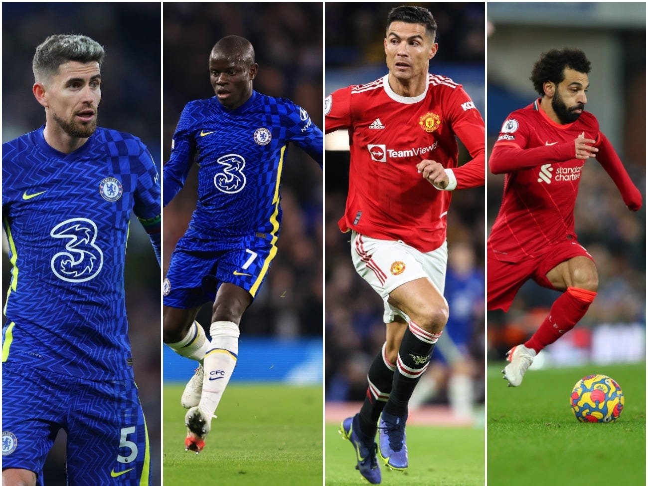 Jorginho, N'Golo Kante, Cristiano Ronaldo and Mo Salah.