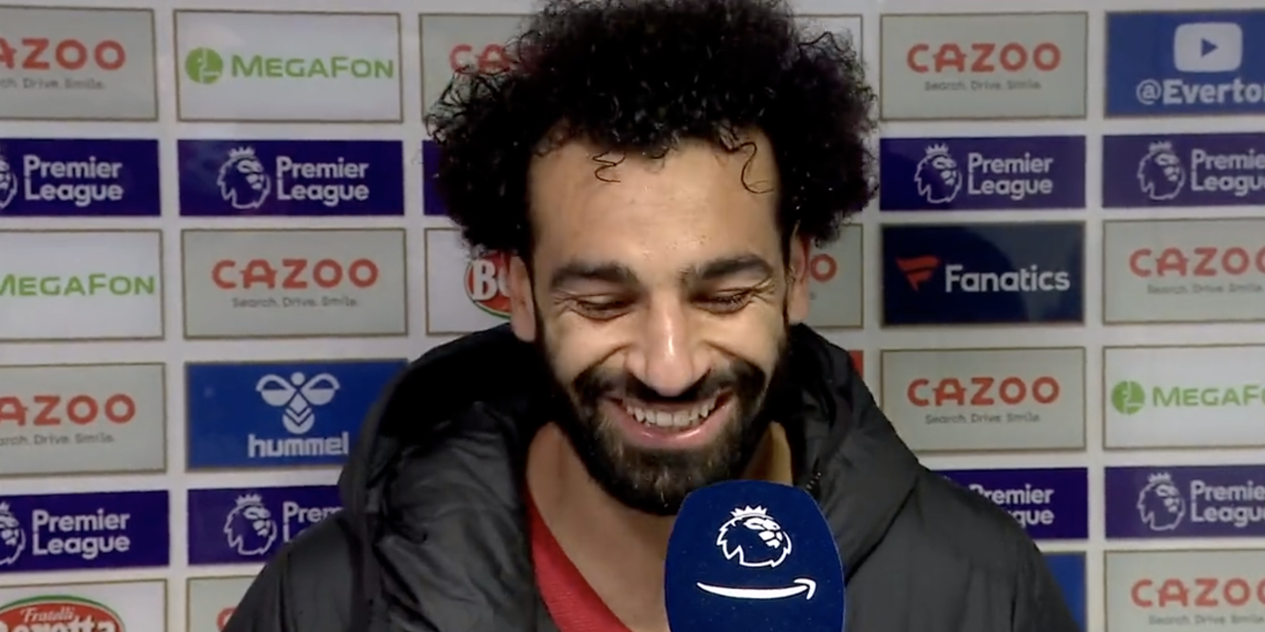 Liverpool forward Mohamed Salah laughs after being asked about finishing 7th in this year's Ballon d'Or.