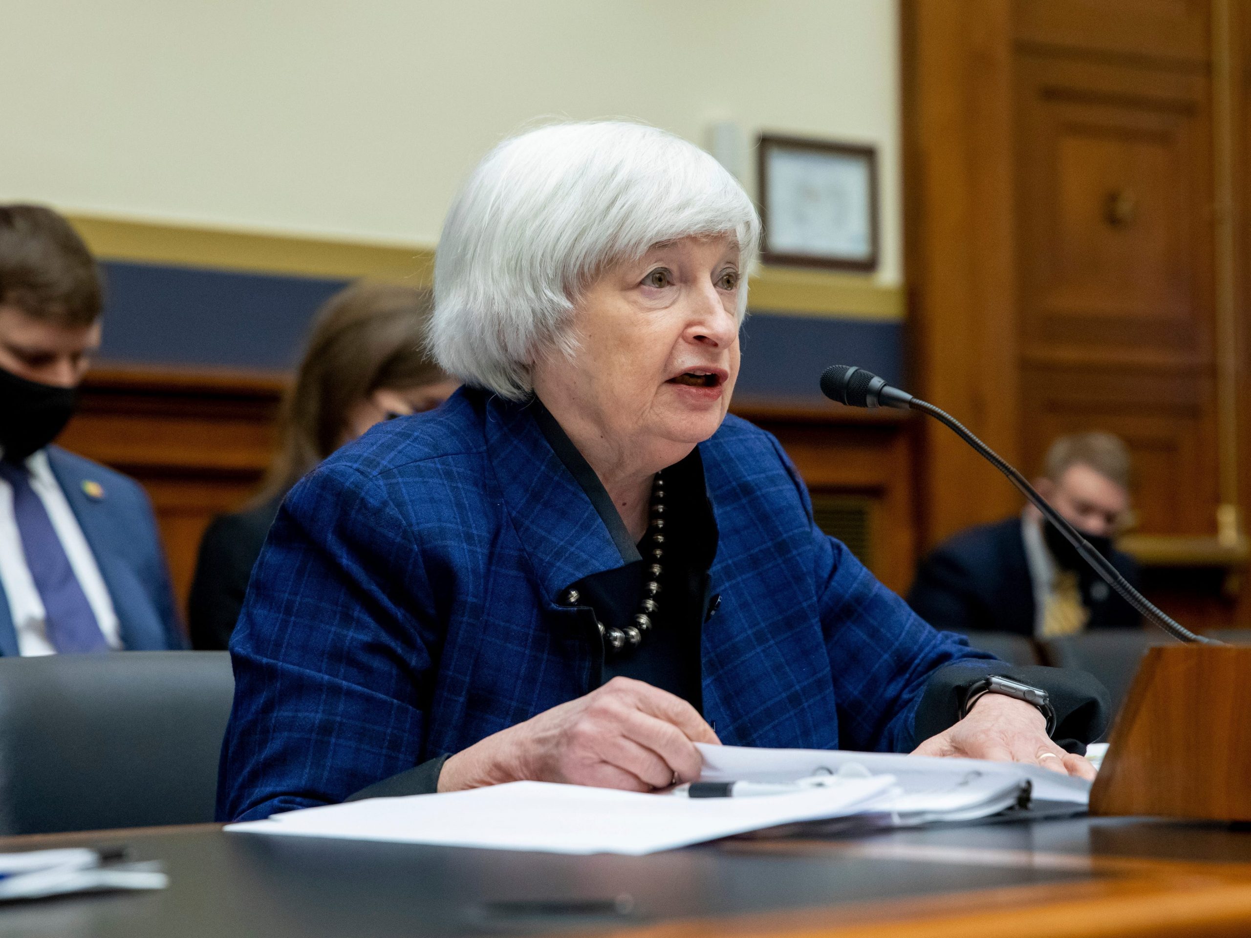 Janet Yellen speaks at a House committee hearing.