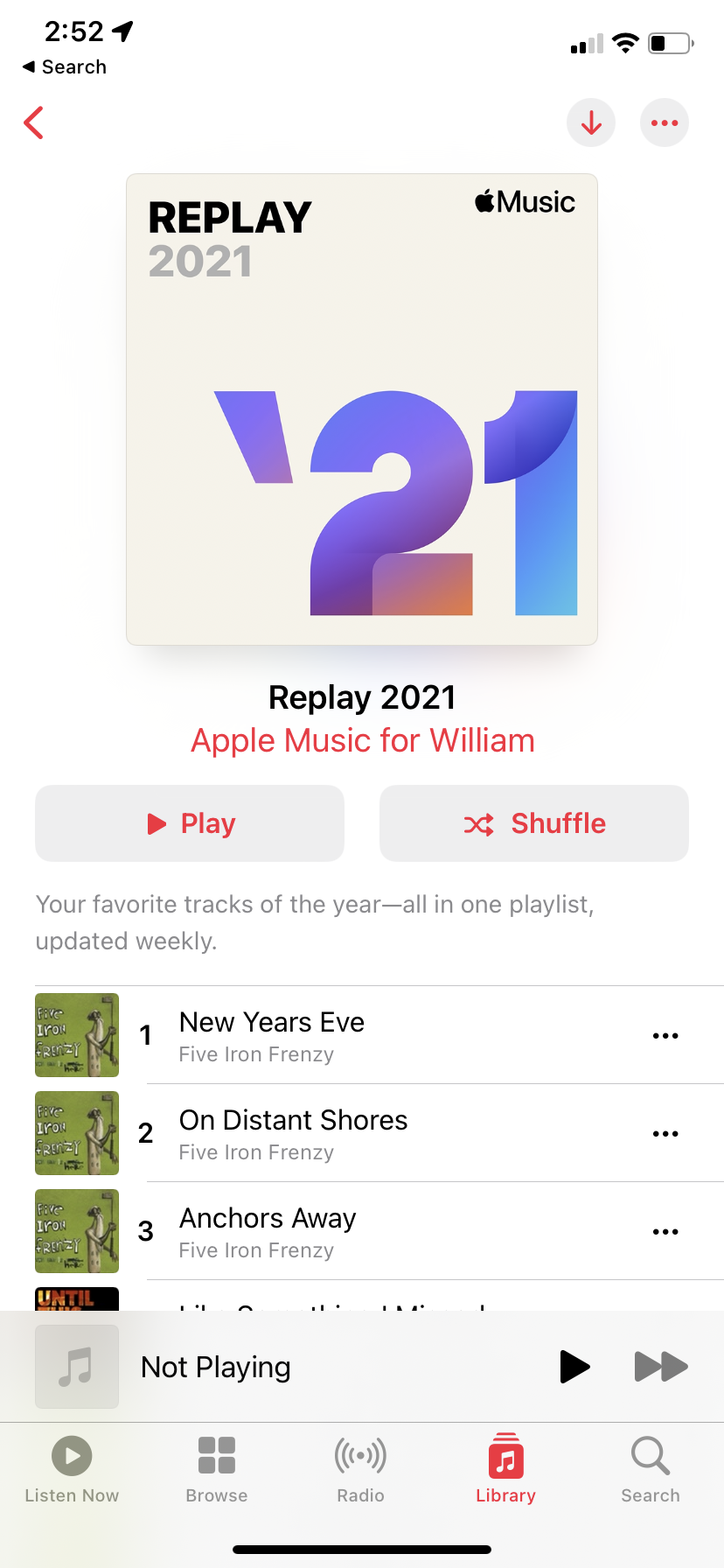 An Apple Music Replay playlist in the iPhone Music app.