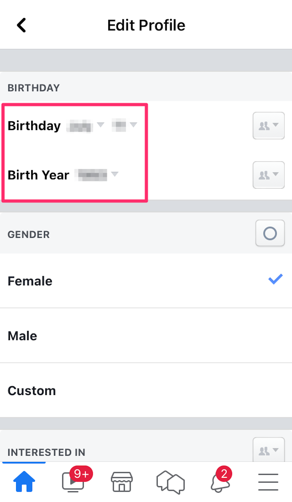 Screenshot highlighting the birthday information section on a Facebook profile