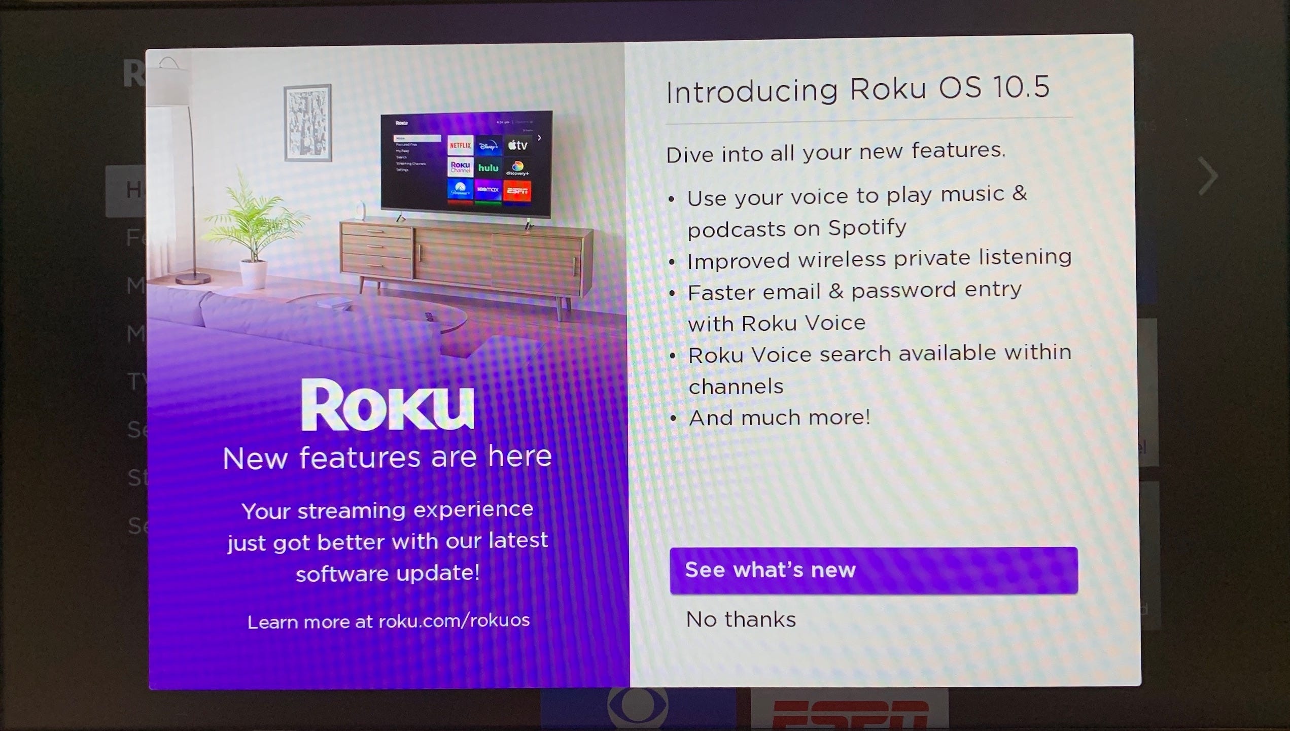 An information page explaining what's in Roku OS 10.5.