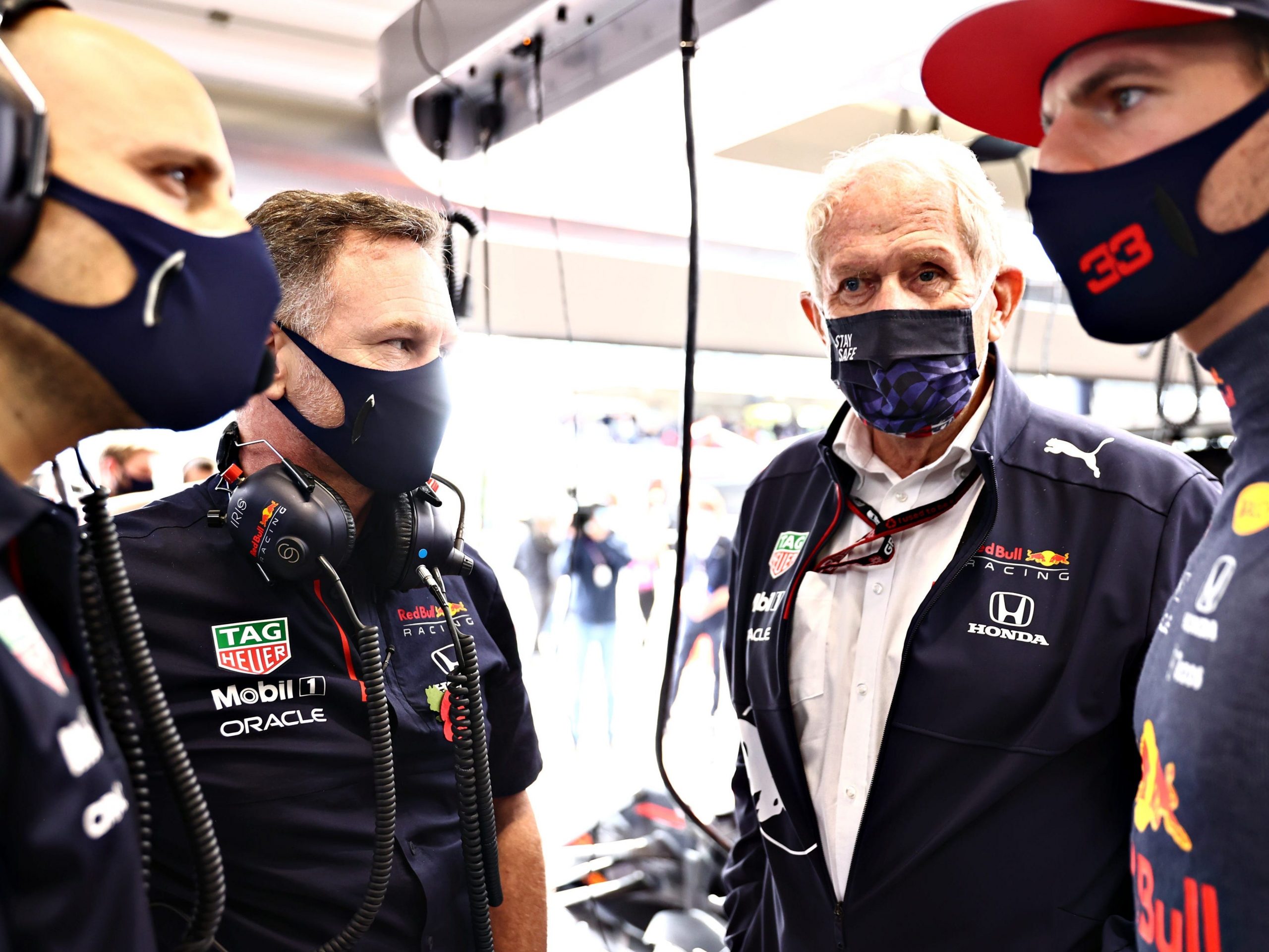 Max Verstappen talks to his race engineer.