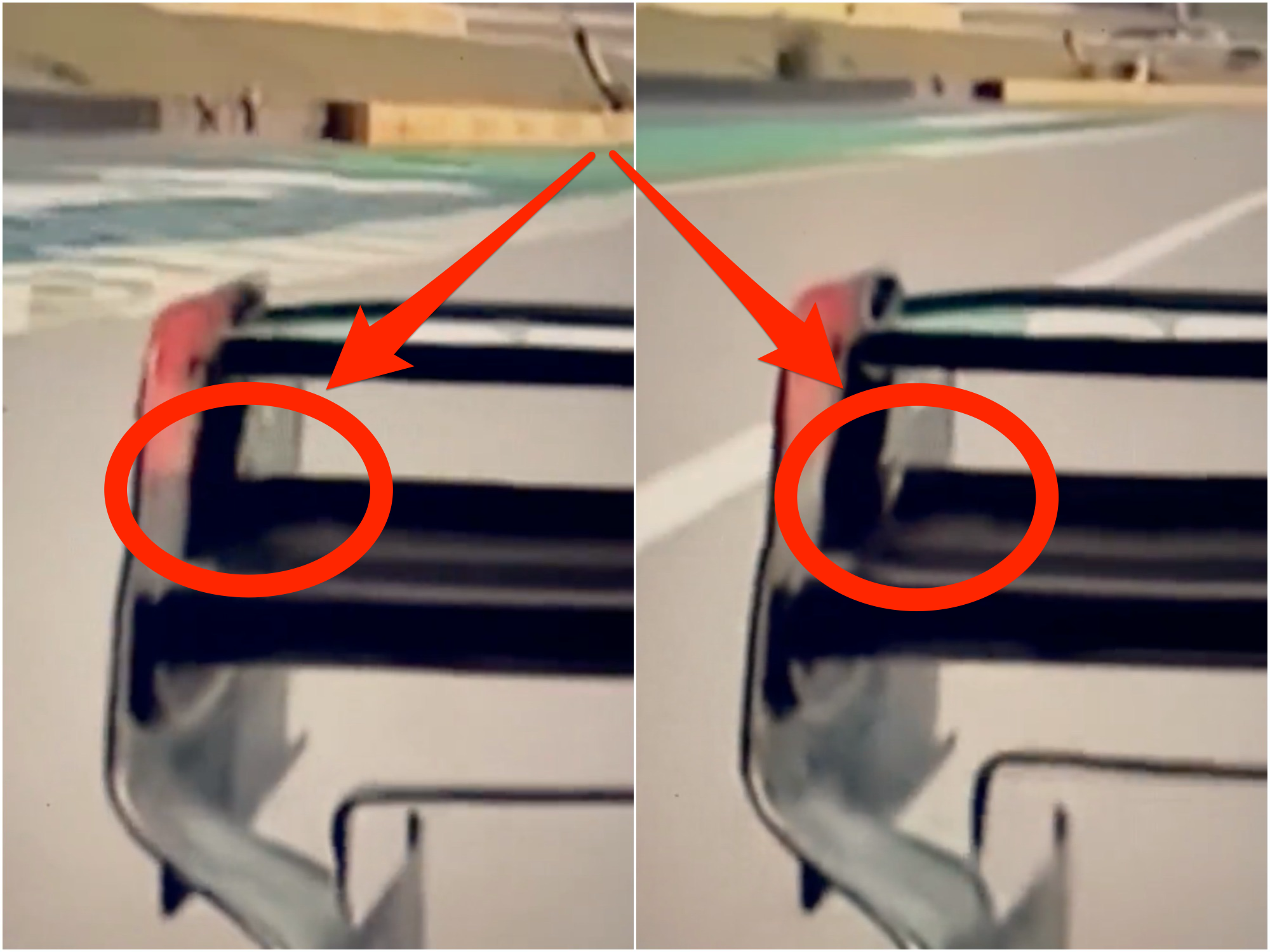 A social media video appearing to show the issue with Mercedes' rear wing.