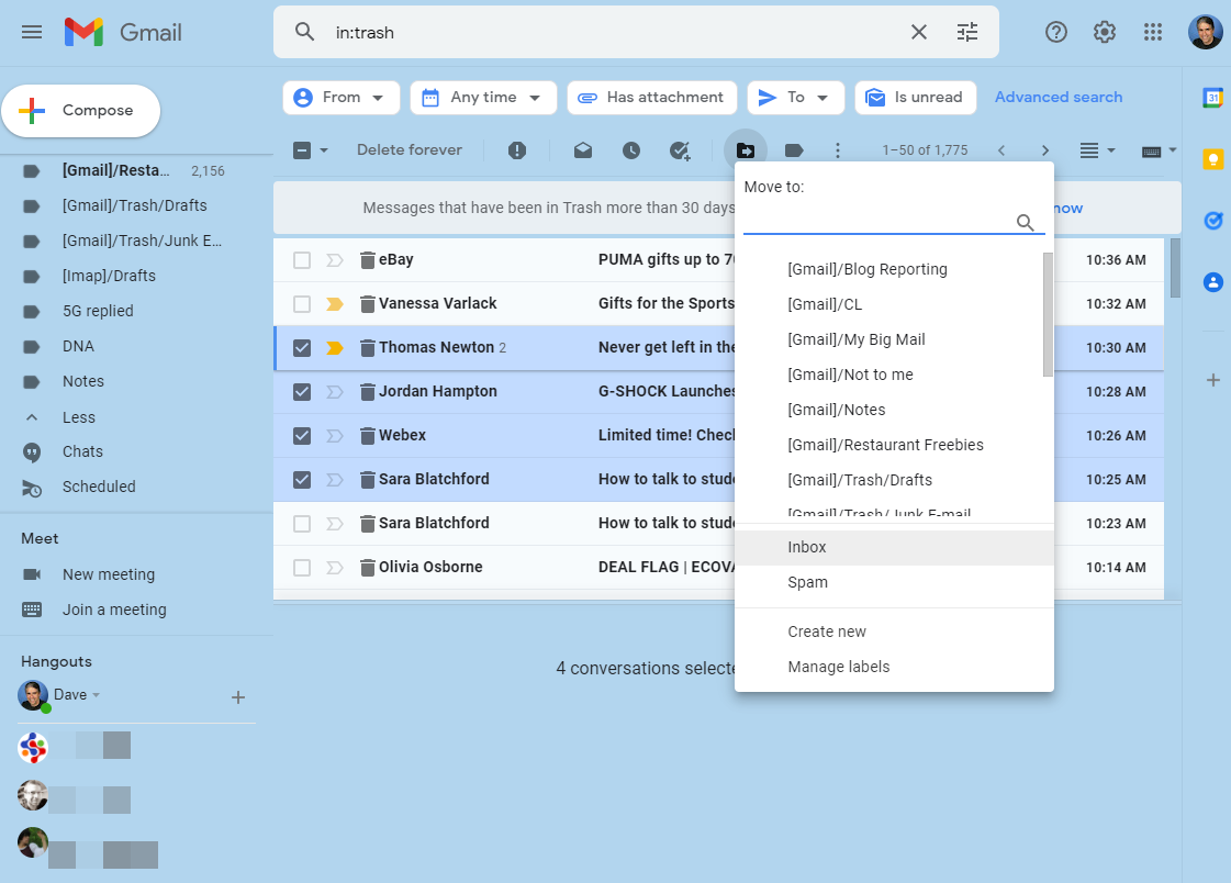 The Gmail website in Chrome