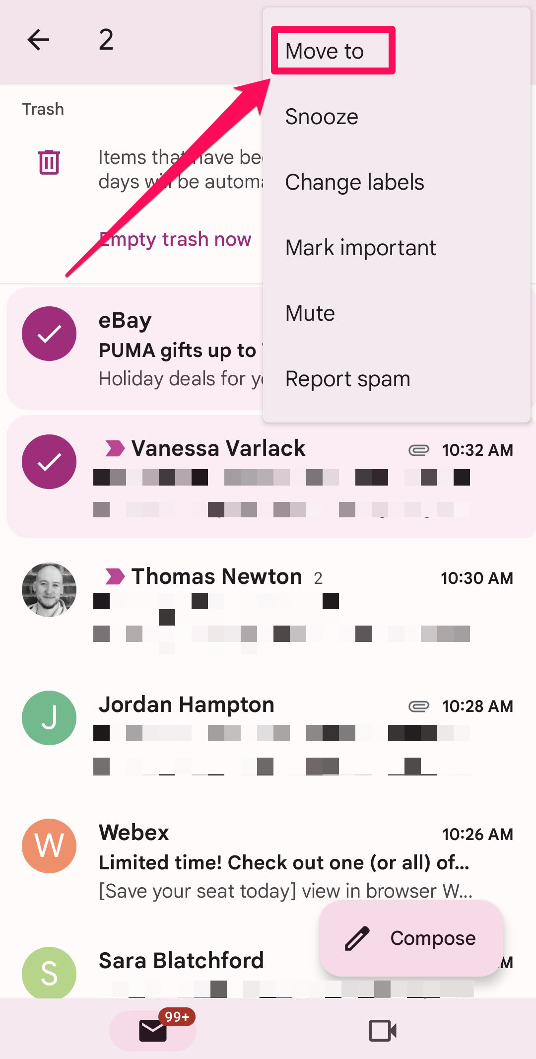 The Gmail app on Android