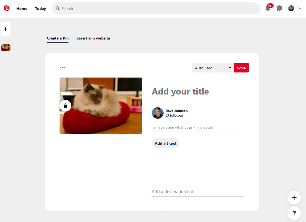 The Pinterest website in Chrome.]