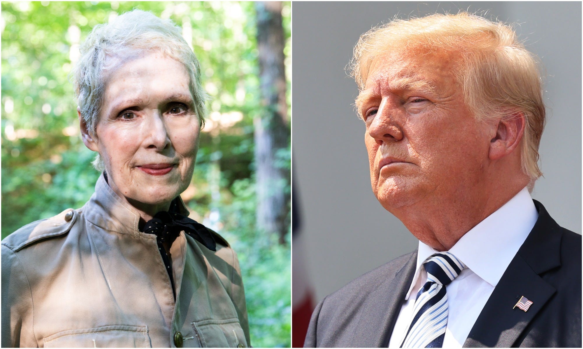 E. Jean Carroll (L), Donald Trump (R).