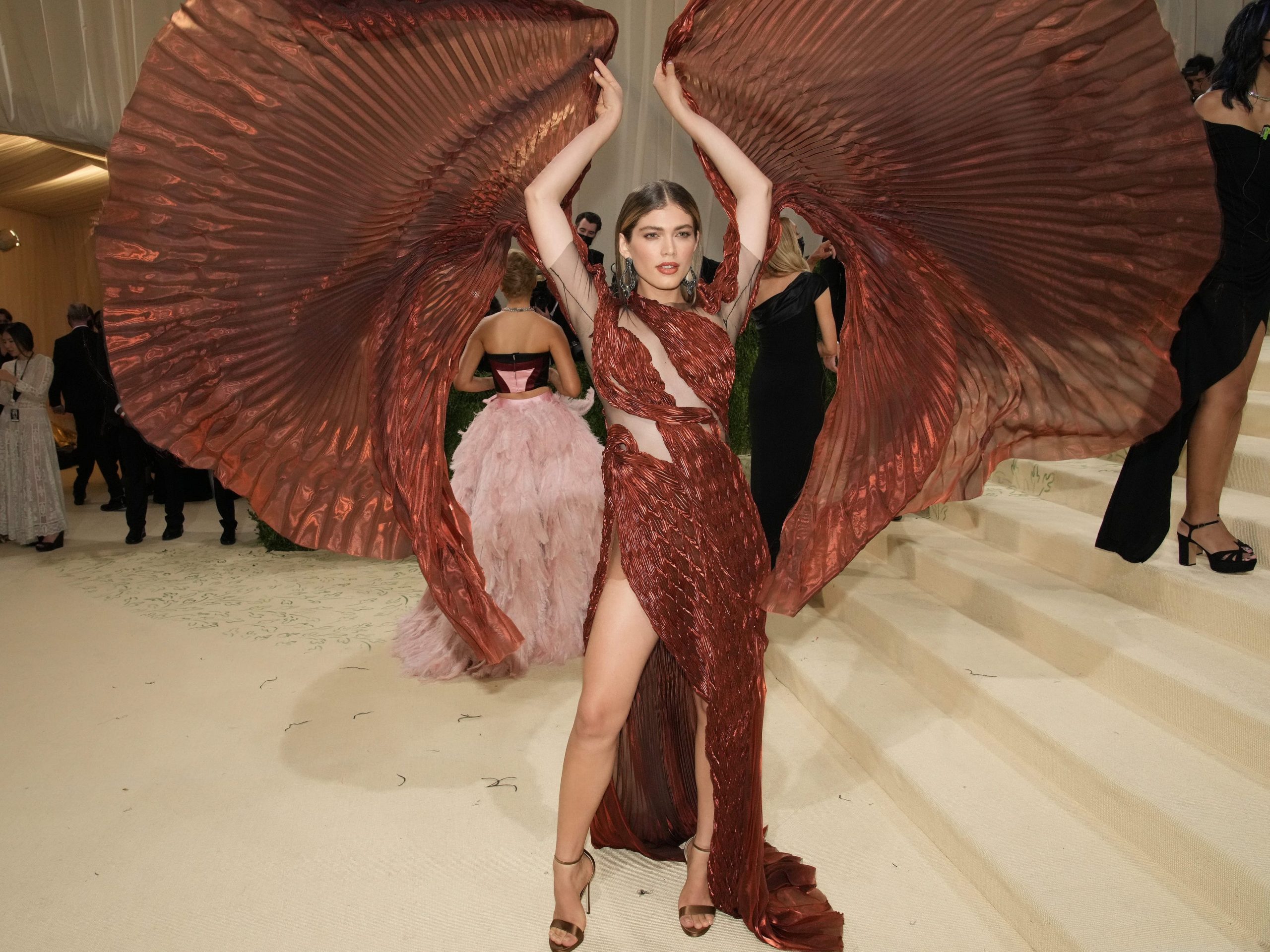 Valentina Sampaio poses while attending the 2021 Met Gala Celebrating In America: A Lexicon Of Fashion at Metropolitan Museum of Art.