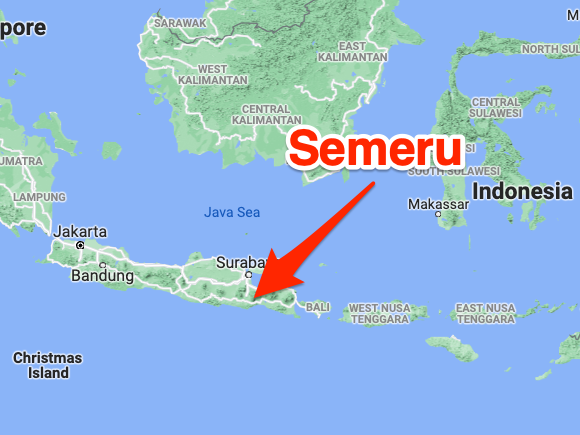 Semeru is on the Indonesian island of Java