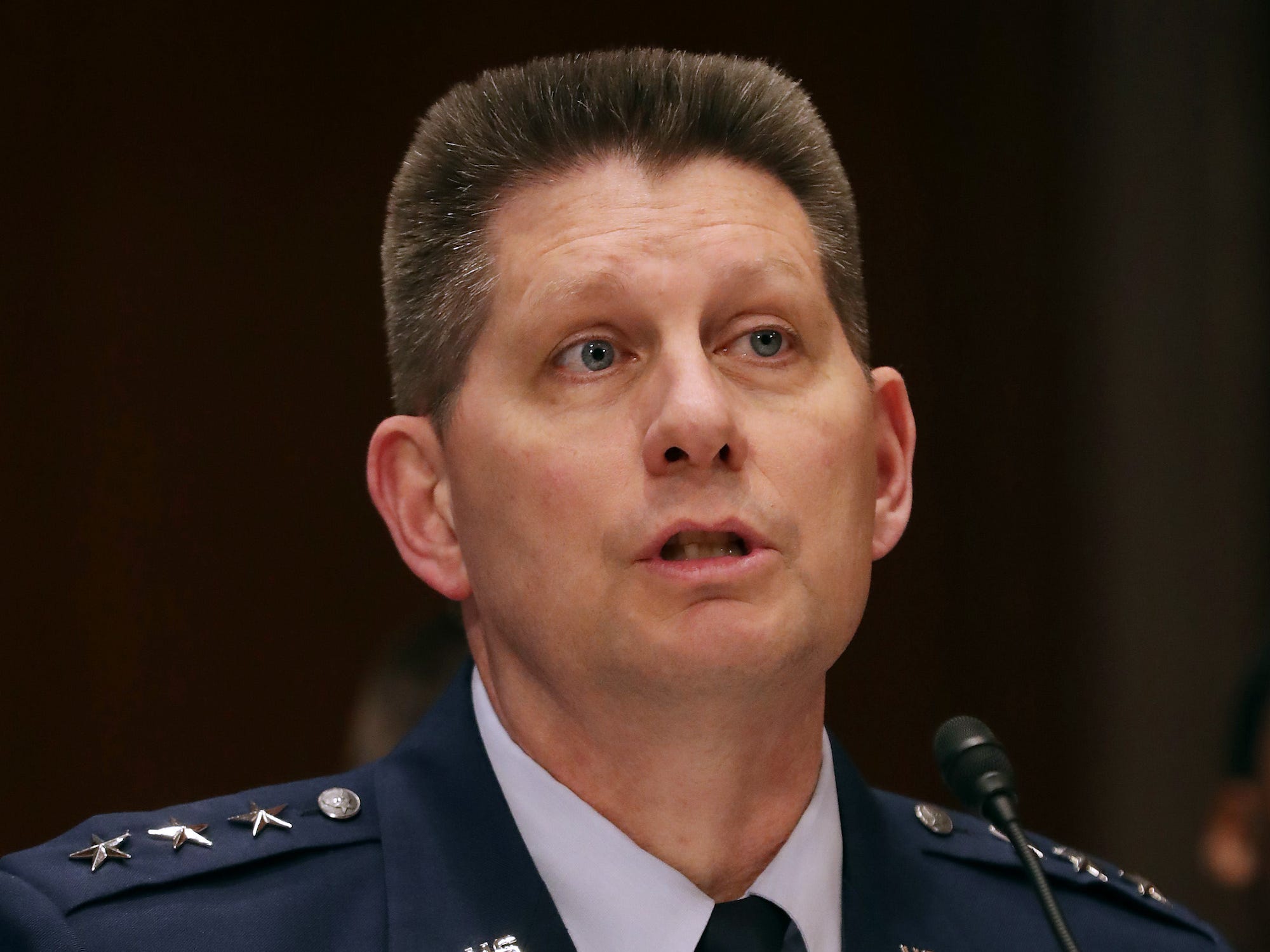 US Air Force Space Command Vice Commander Lt. Gen. David Thompson testifies before the Senate Aviation and Space Subcommittee in the Dirksen Senate Office Building on Capitol Hill on May 14, 2019 in Washington, DC.