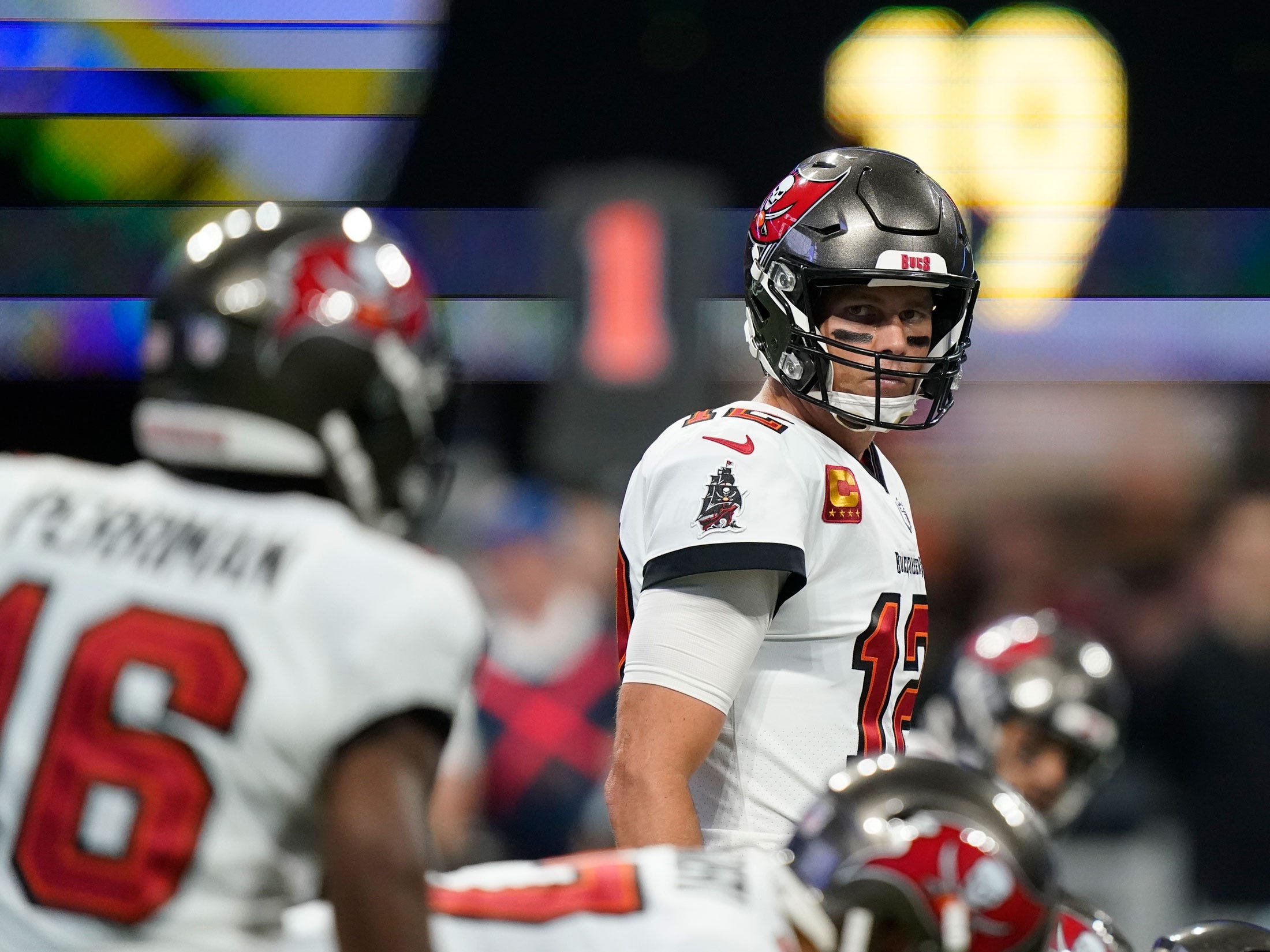 Tom Brady prepares for a play against the Atlanta Falcons.