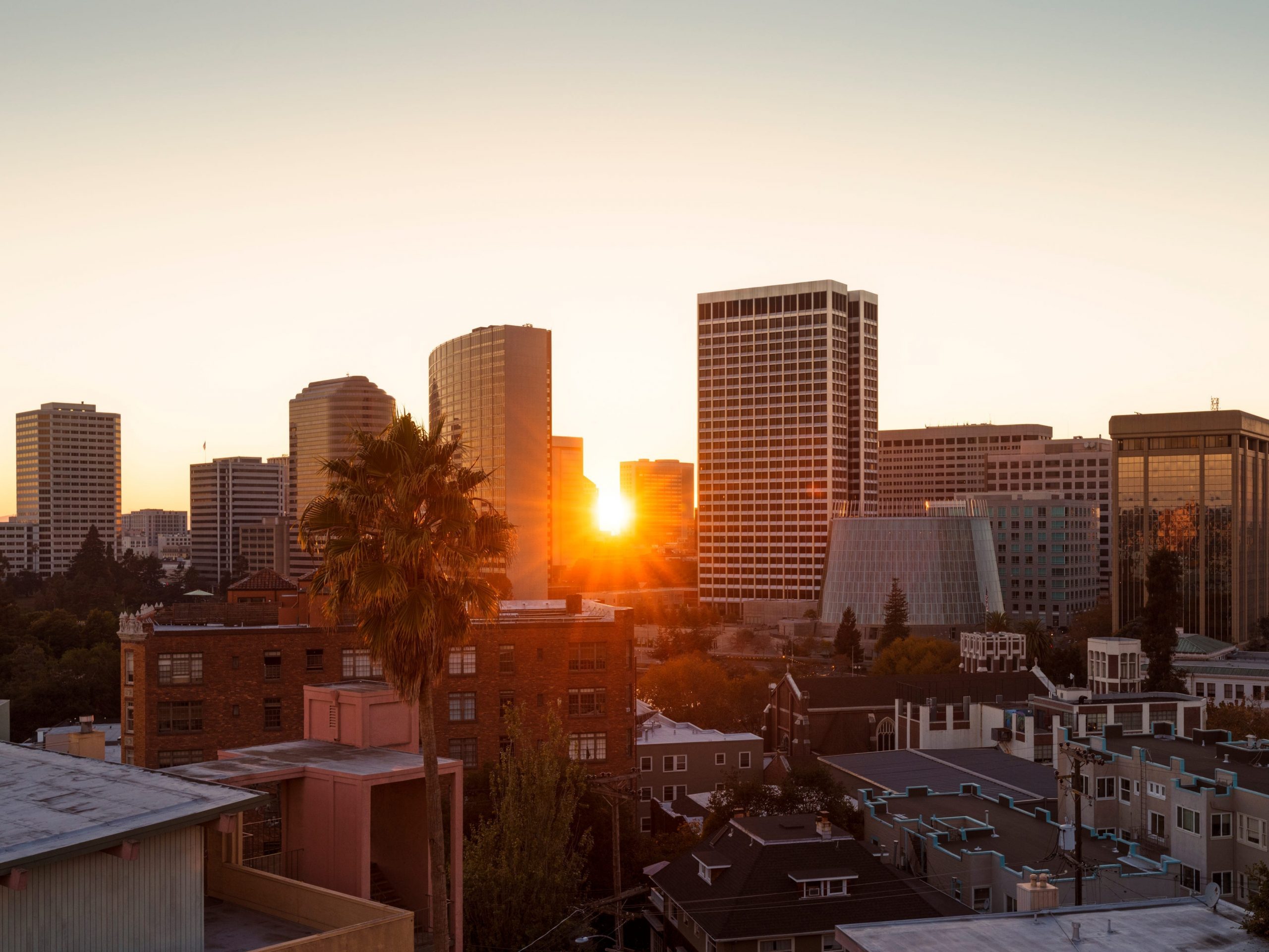 Oakland skyline at sunset