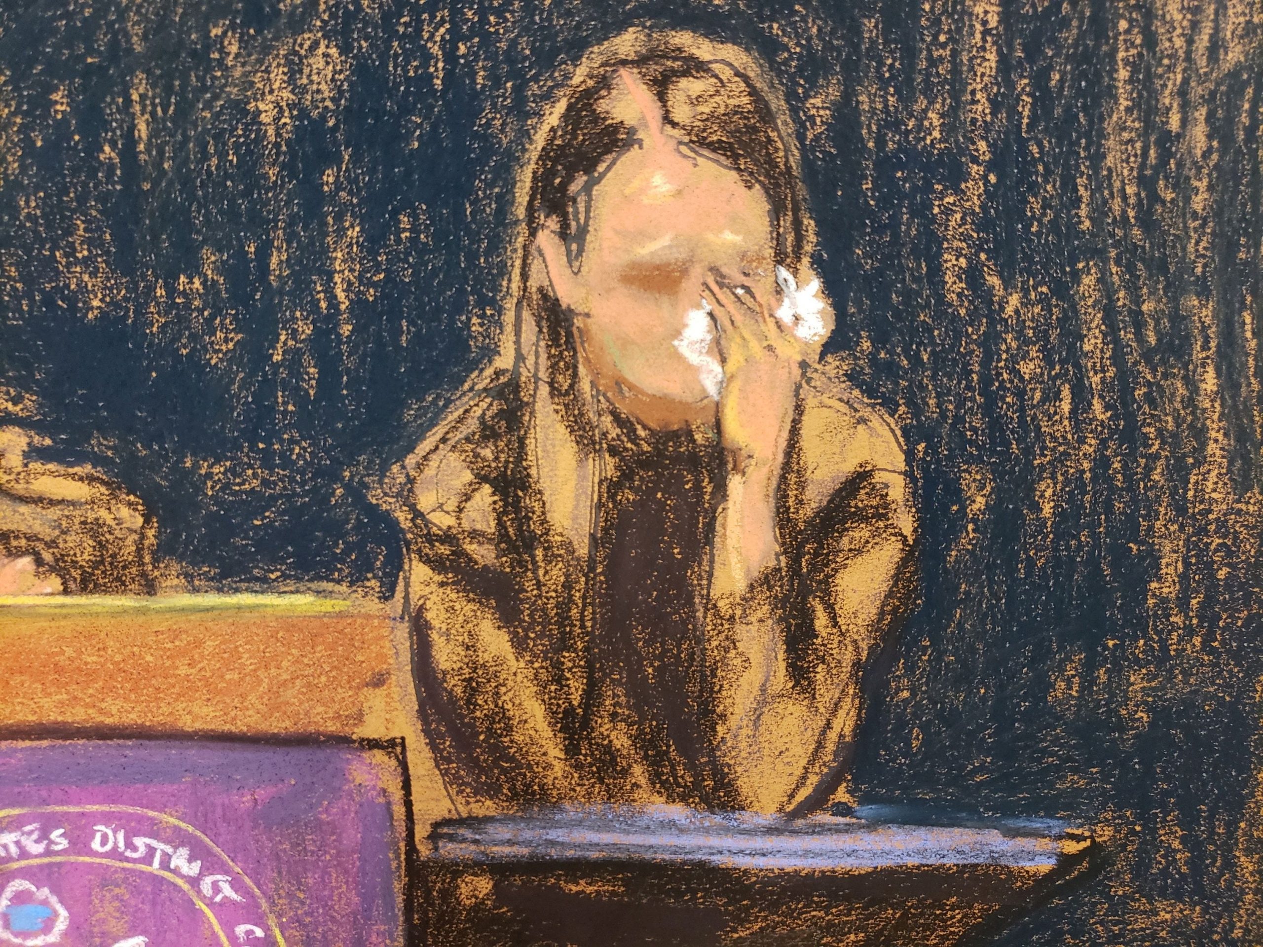 Witness "Jane" testifies during Ghislaine Maxwell's trial on charges of sex trafficking, in a courtroom sketch in New York City, US, November 30, 2021.