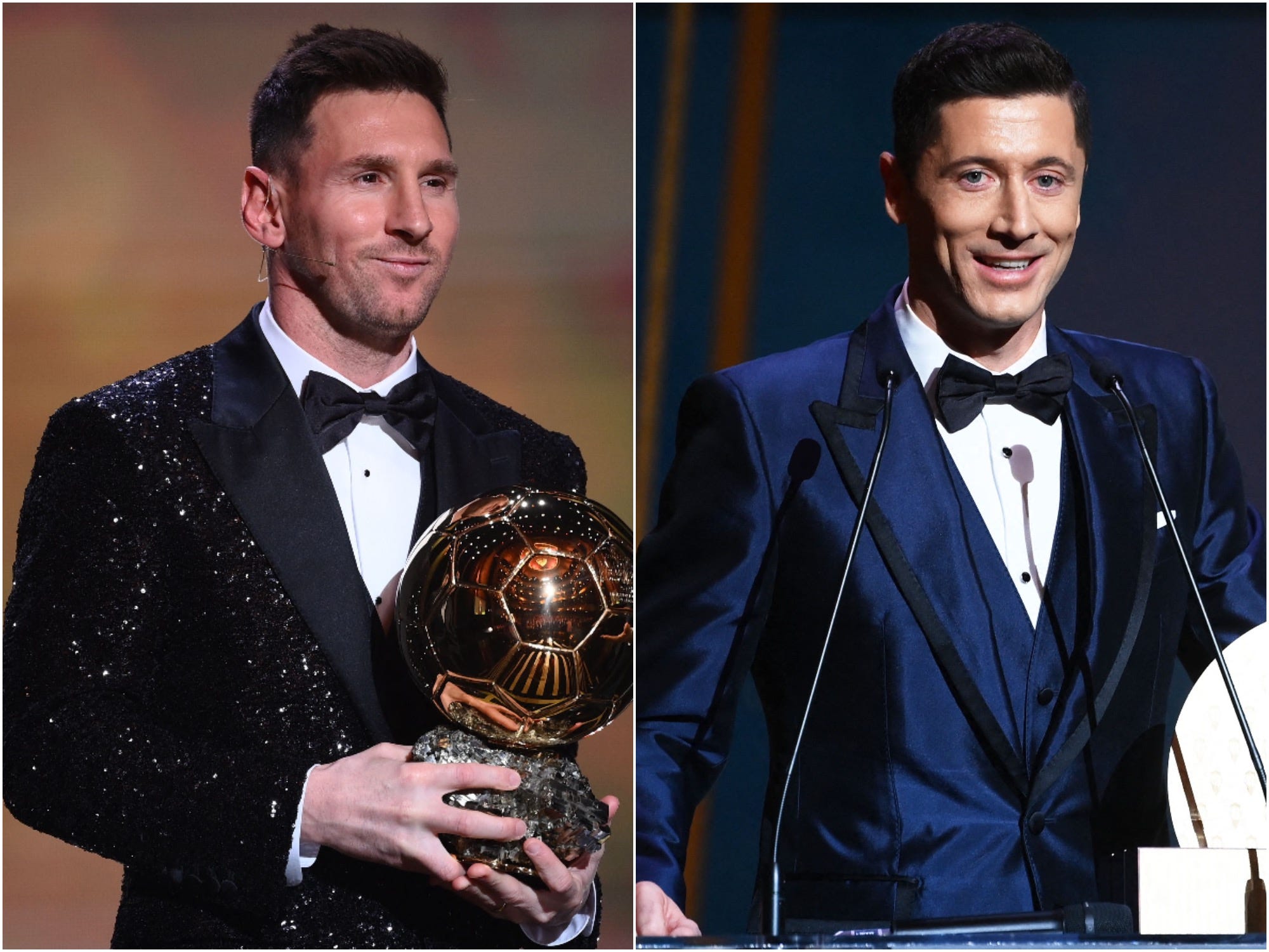 Lionel Messi and Robert Lewandowski at the 2021 Ballon d’Or ceremony