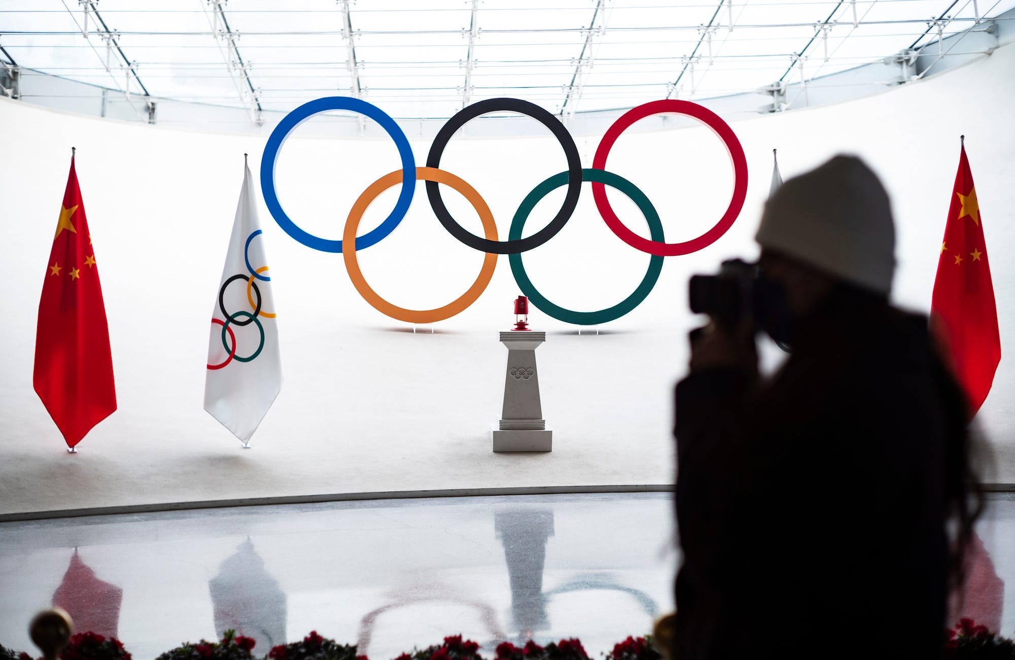 The Olympic flame burns in Beijing ahead of the 2022 Games.