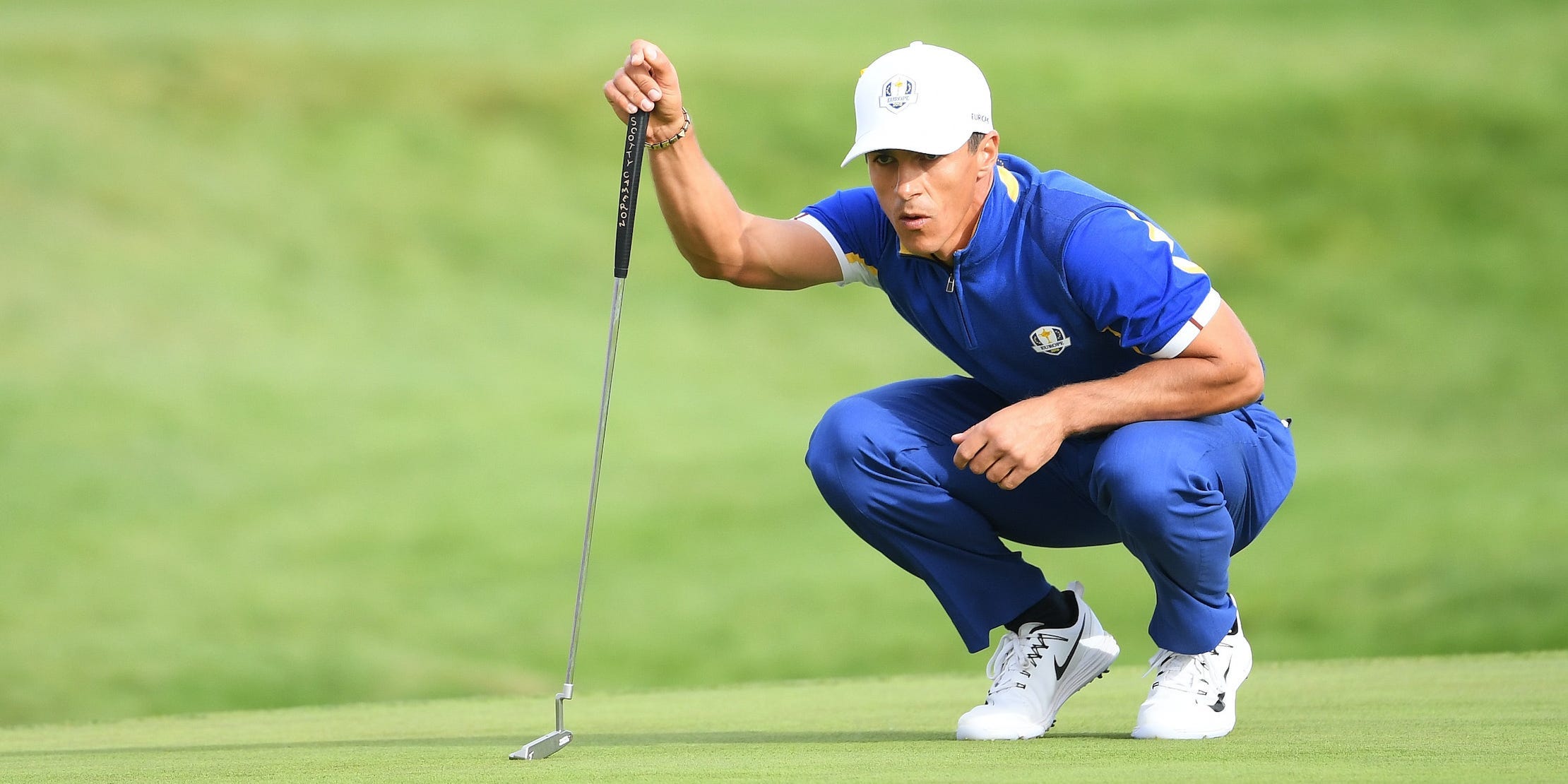 Thorbjorn Olesen plays for Team Europe during the 2018 Ryder Cup in France.