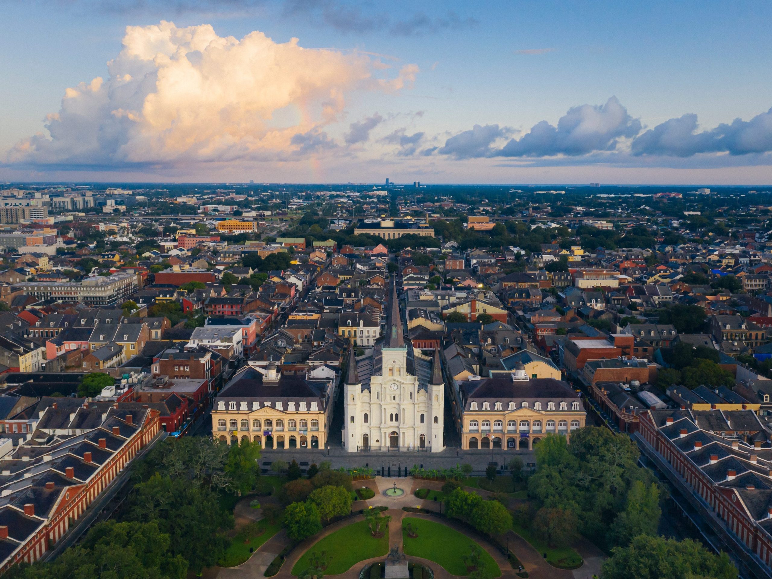 New Orleans Saint Louis church in the morning from above