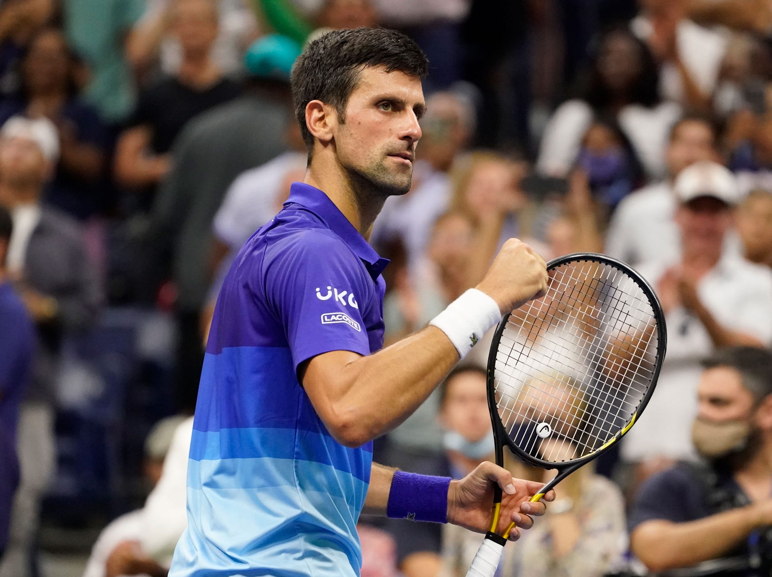 Novak Djokovic reacts after a win at the US Open.