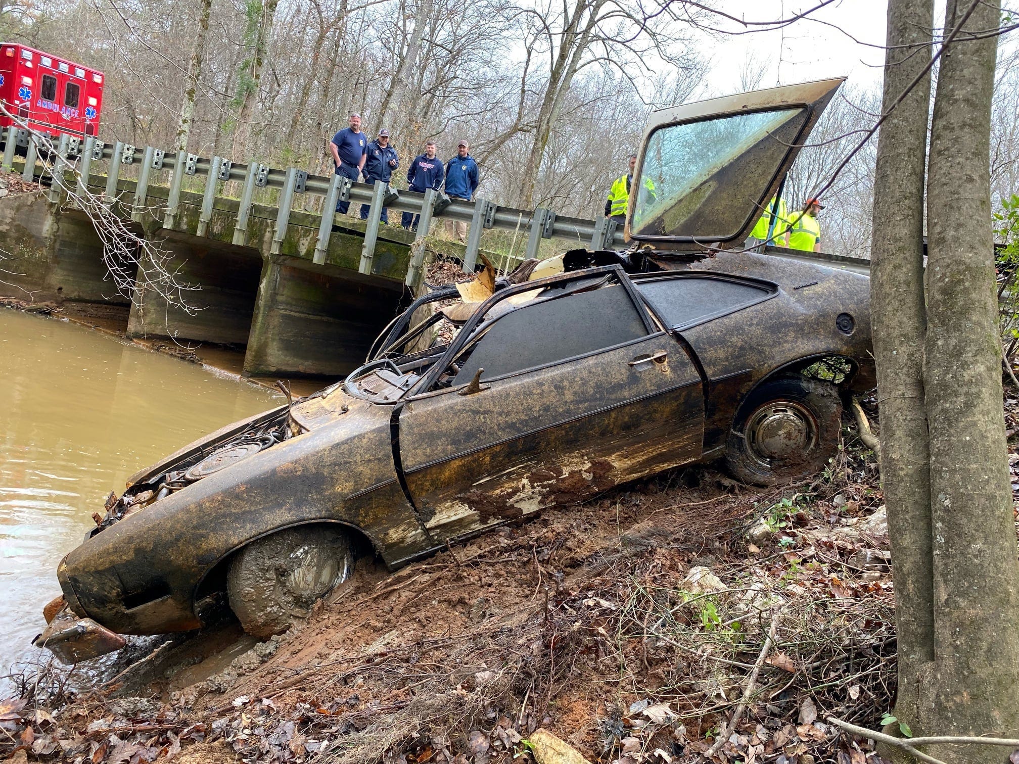 The car was found submerged in a creek.