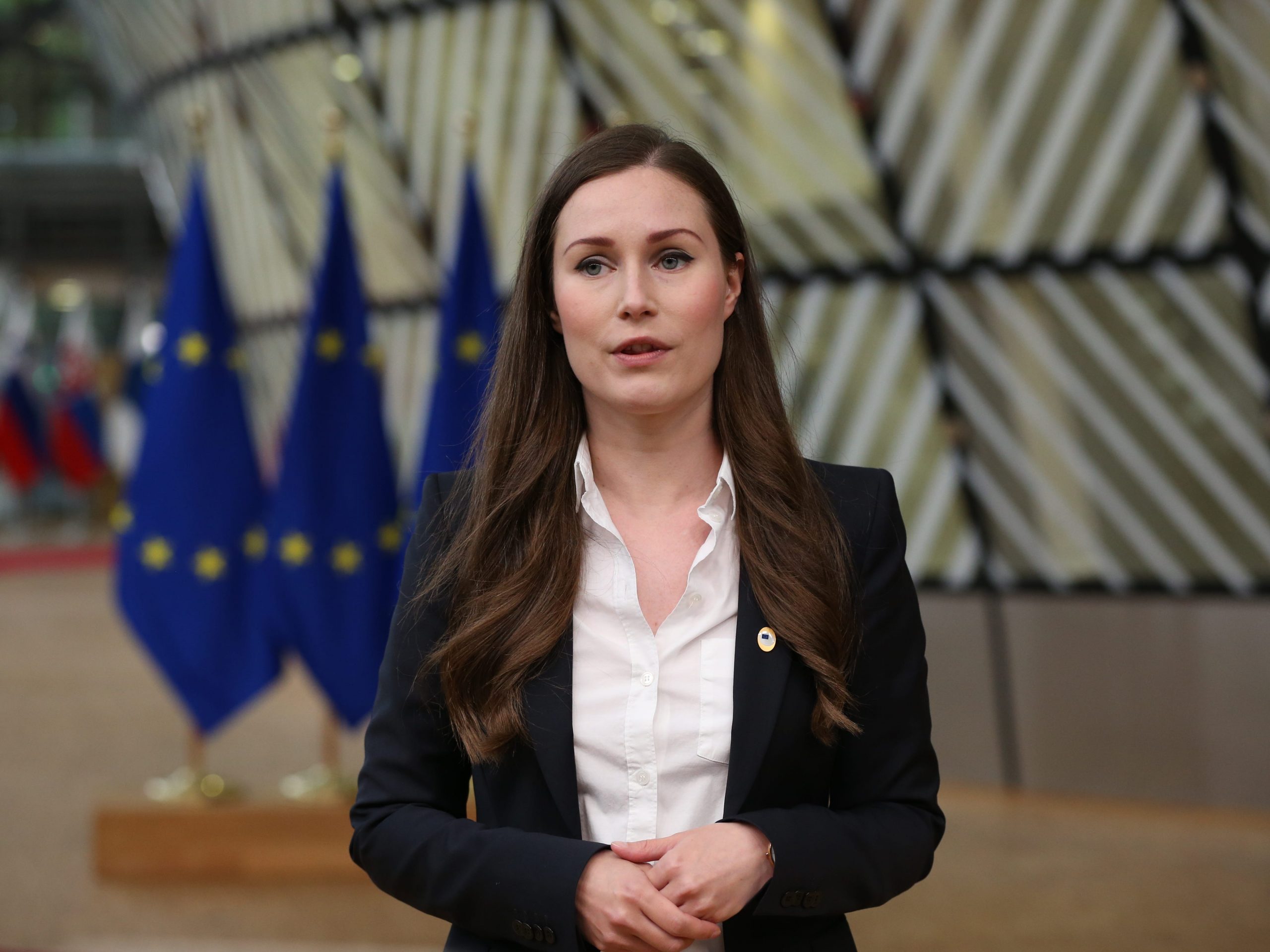 Finish Prime Minister Sanna Mirella Marin arrives for an EU Summit on July 17, 2020 in Brussels, Belgium.