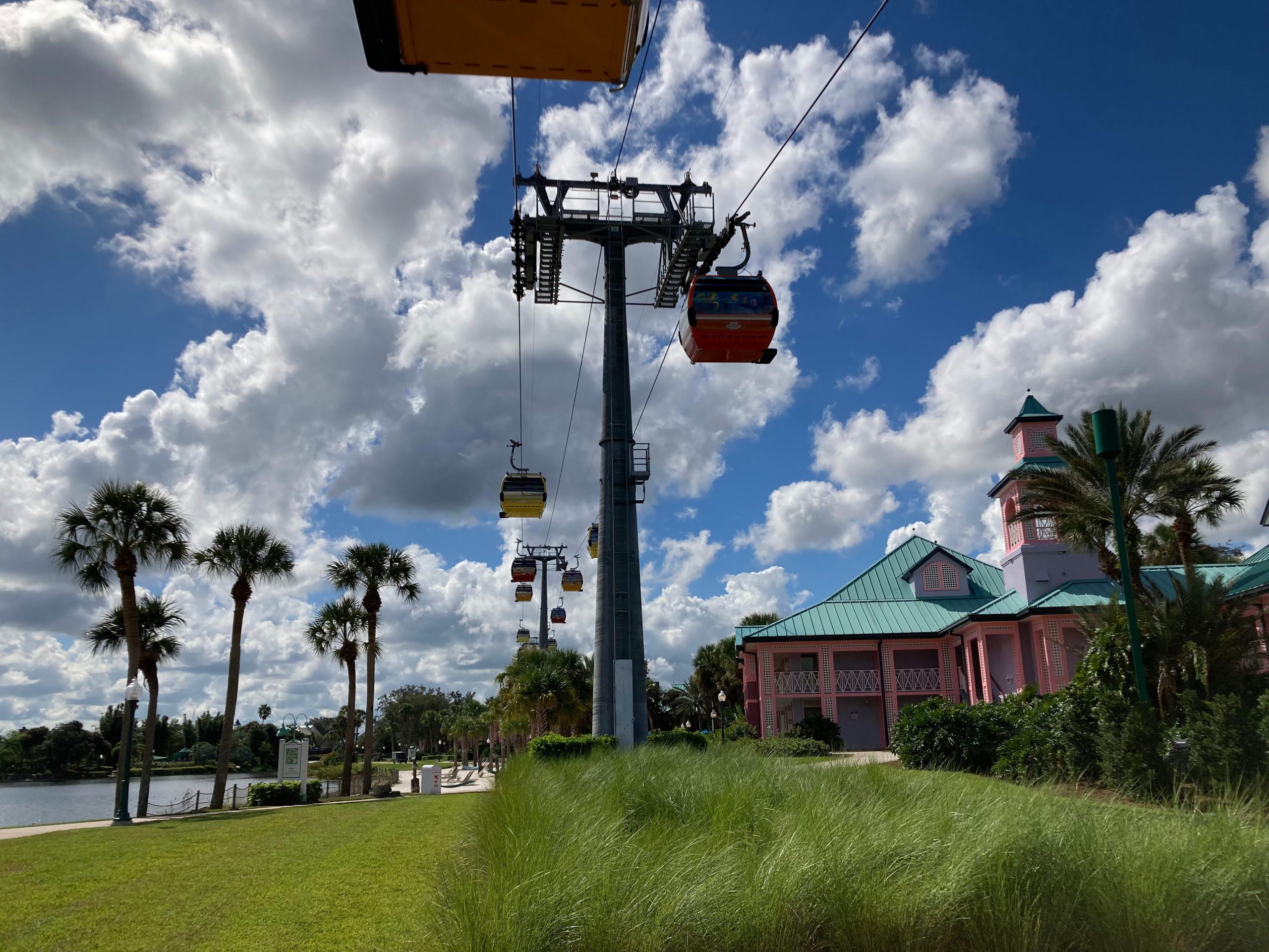 view from under the disney skyliner gondolas