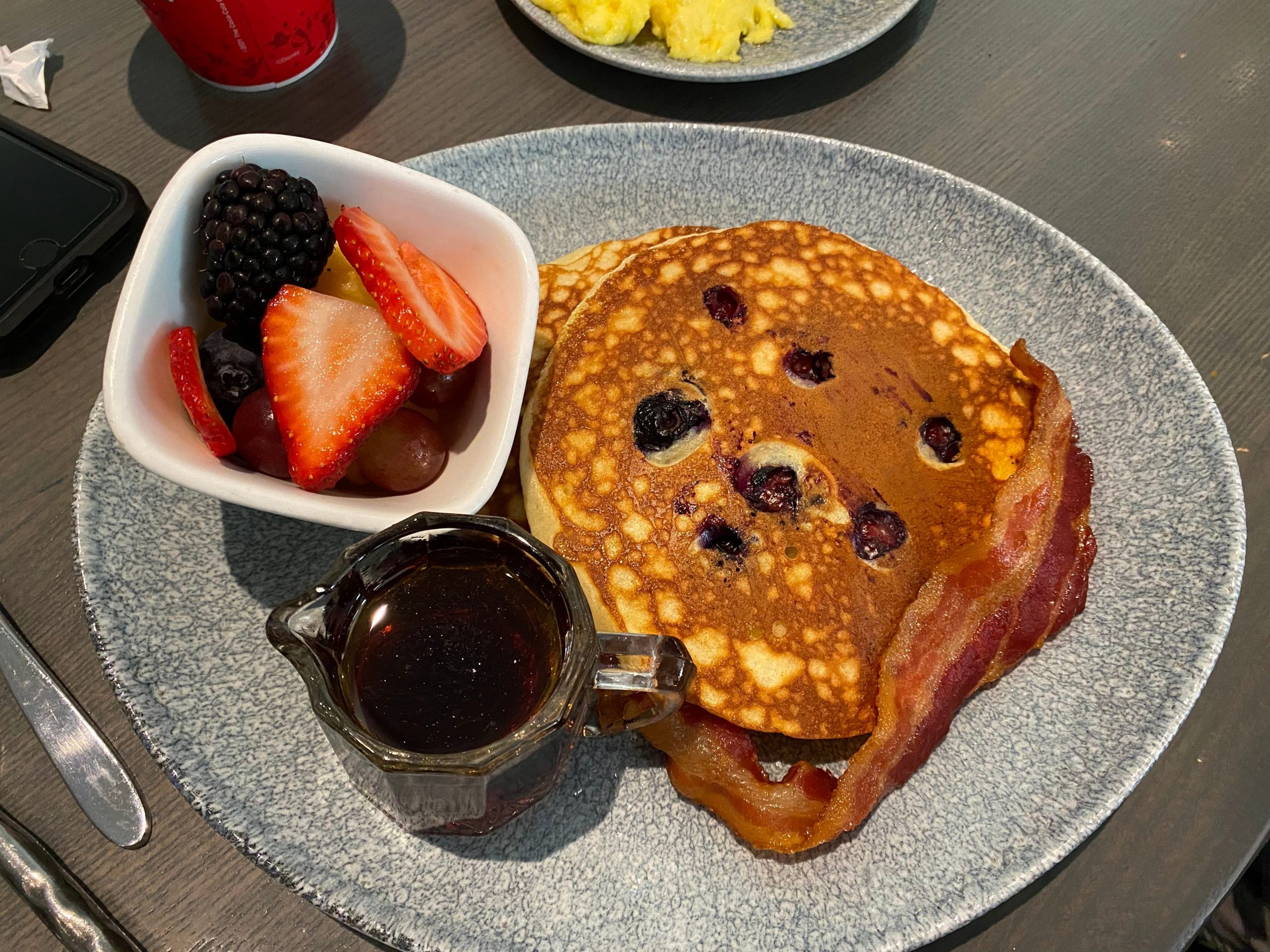 bluberry pancakes from ale and compass restaurant at yacht club