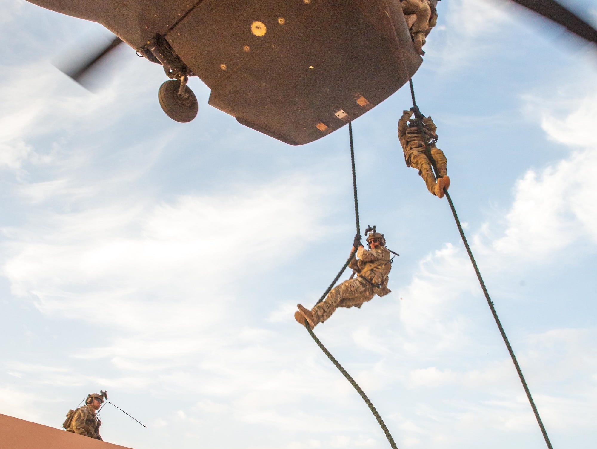 Army Special Forces soldiers fast-rope training