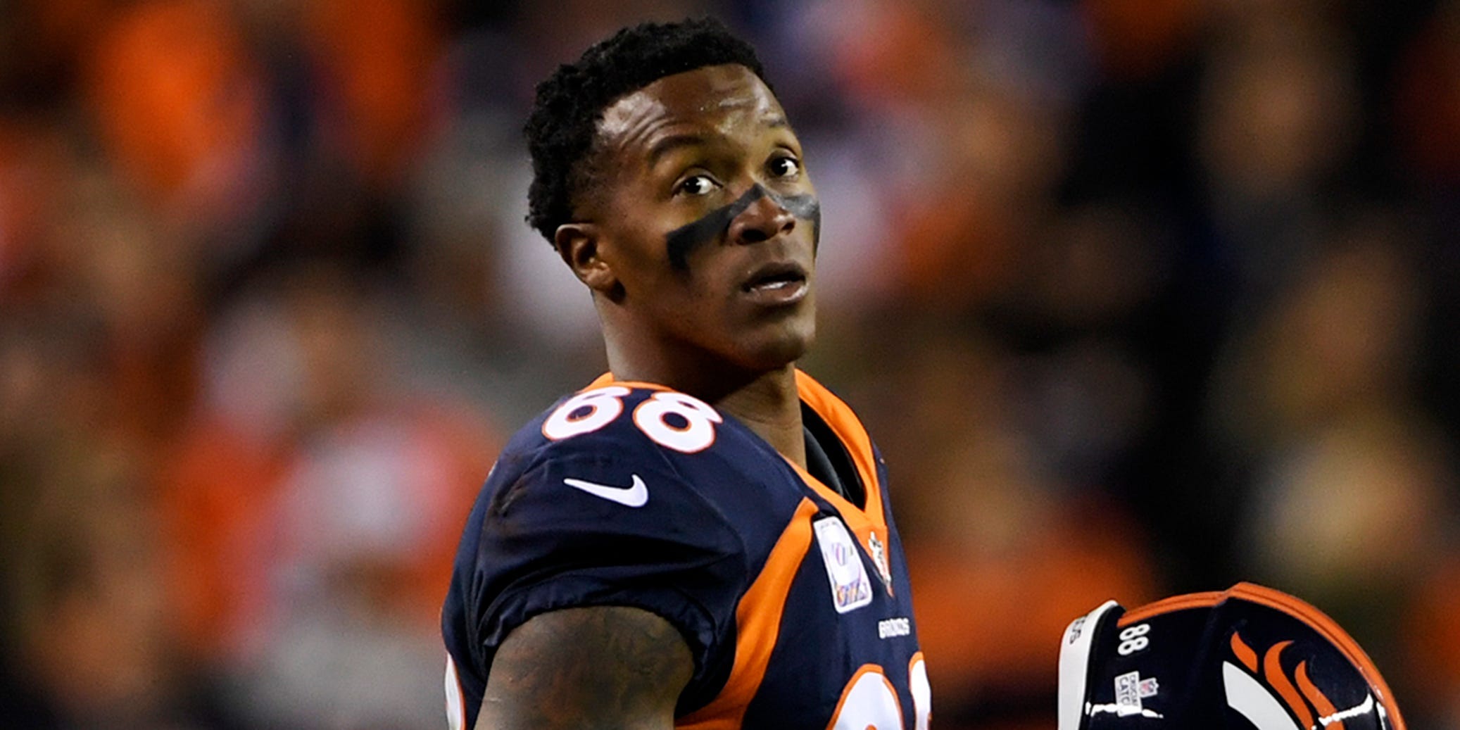 Demaryius Thomas (88) of the Denver Broncos takes the field against the New York Giants during the second quarter of the on Sunday, October 15, 2017.