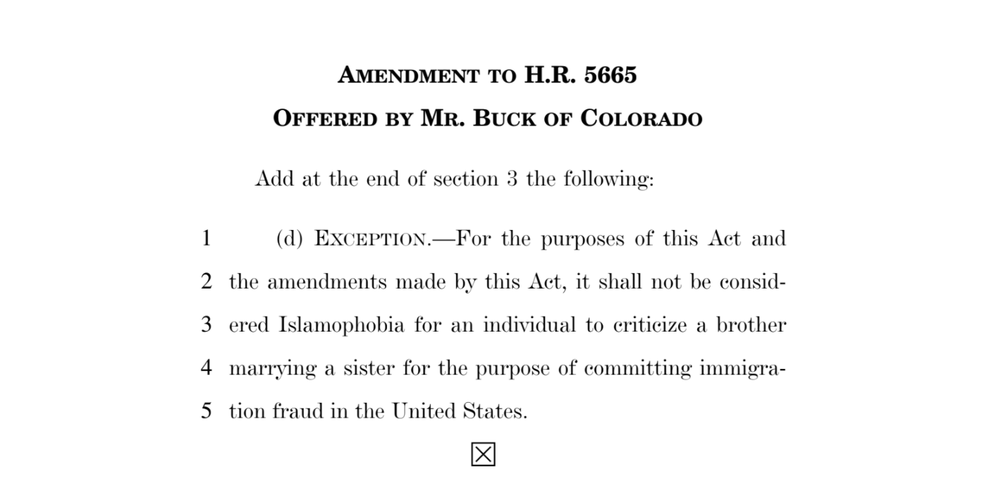 The text of Rep. Buck's amendment to Rep. Omar's bill.