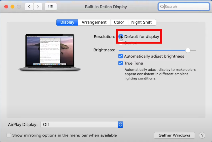 Display settings for MacOS