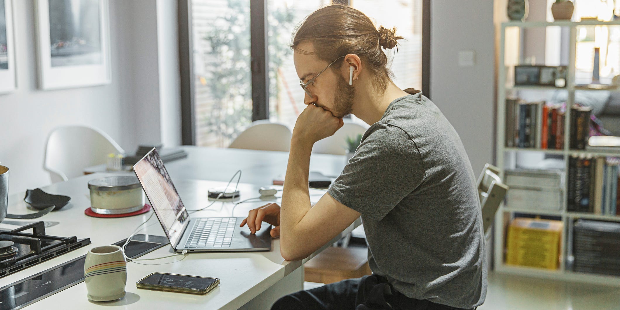 Person working from home in kitchen