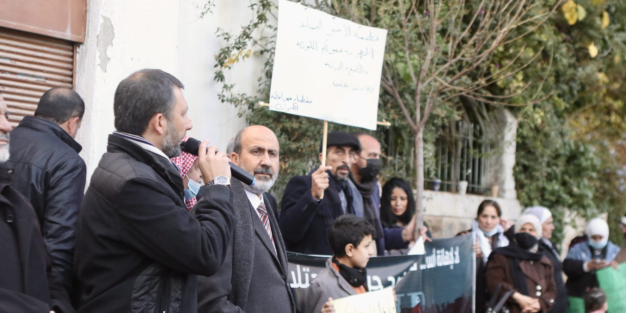 People stage a protest against the movie "Amira" for distorting the process of becoming a father through "sperm abduction" by Palestinian detainees in Israeli prisons, in Amman, Jordan on December 9, 2021.