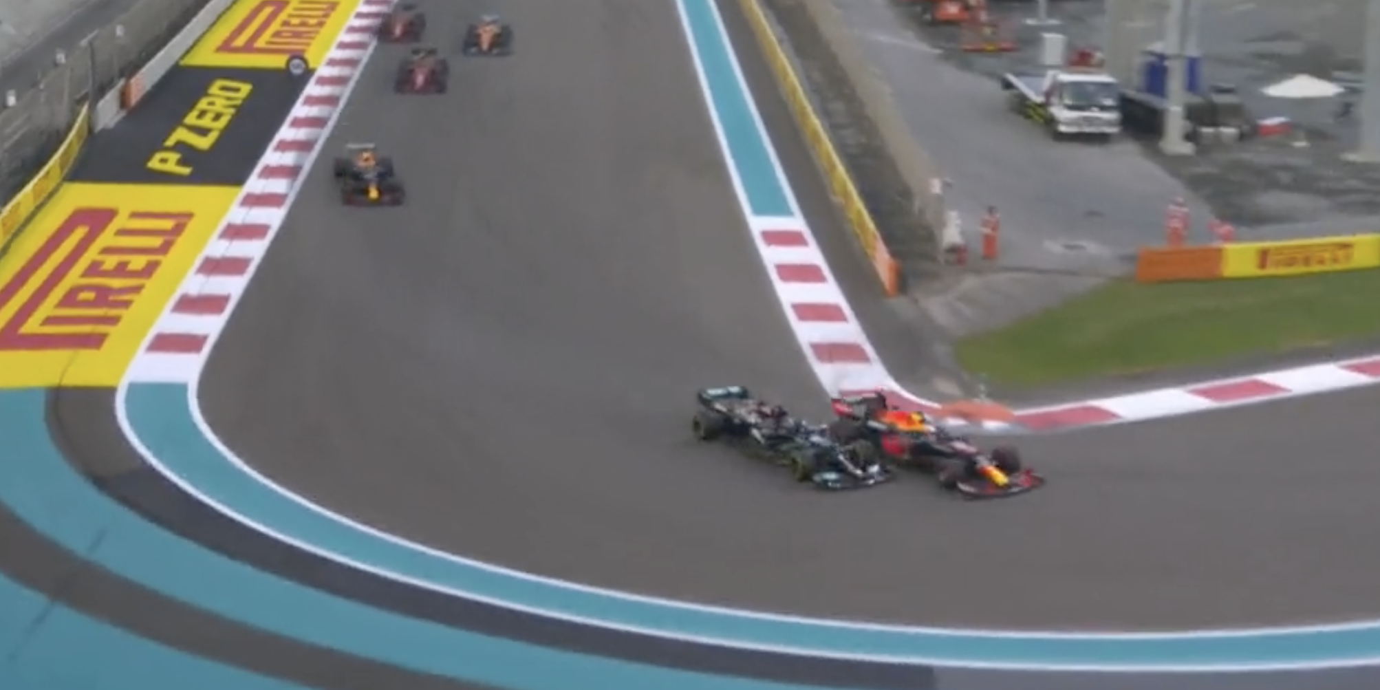 Lewis Hamilton and Max Verstappen clash during the title-deciding Abu Dhabi Grand Prix on December 12, 2021.