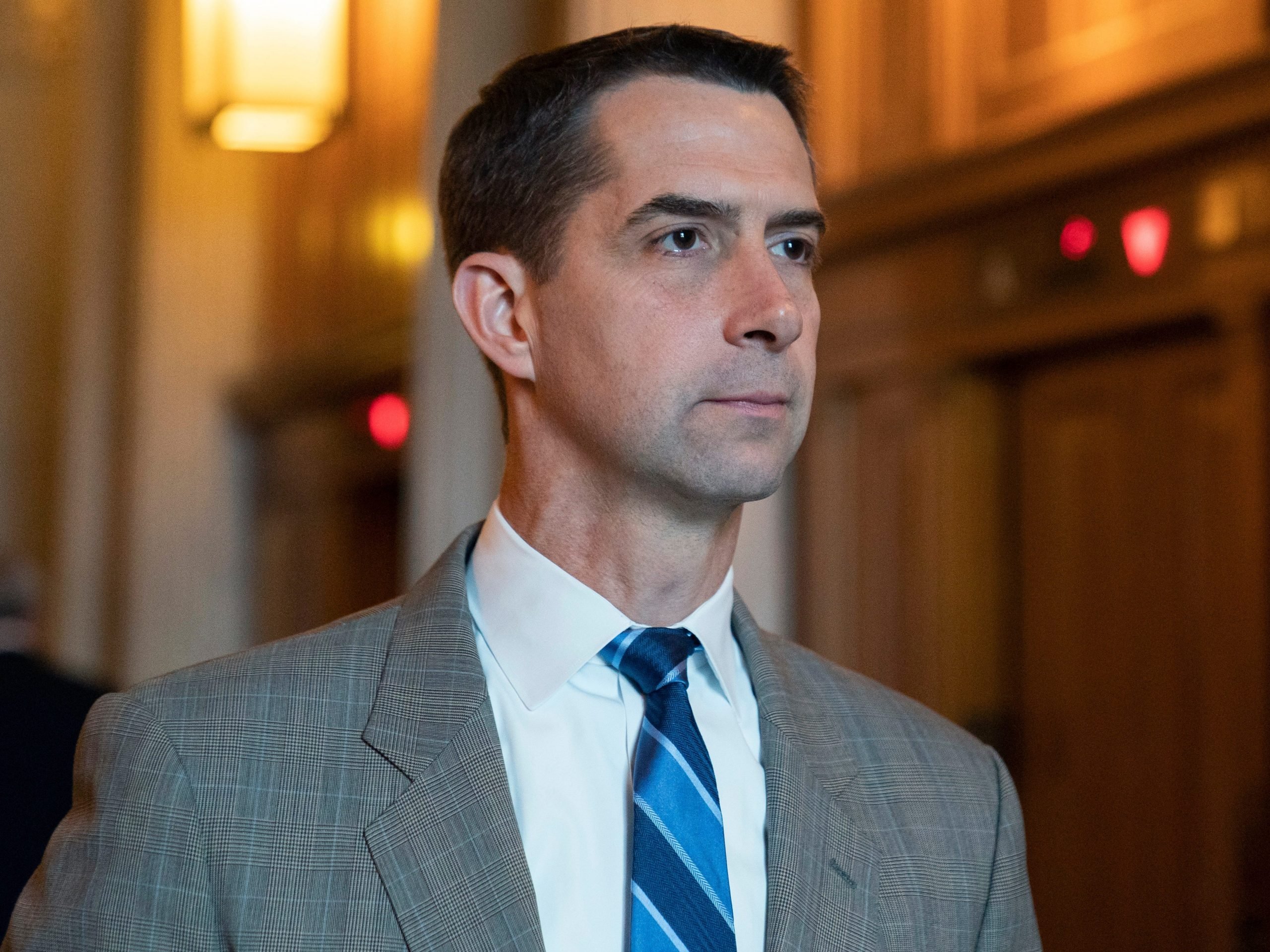 Sen. Tom Cotton, R-Ark., walks to a policy luncheon on Capitol Hill, Thursday, Oct. 7, 2021, in Washington.