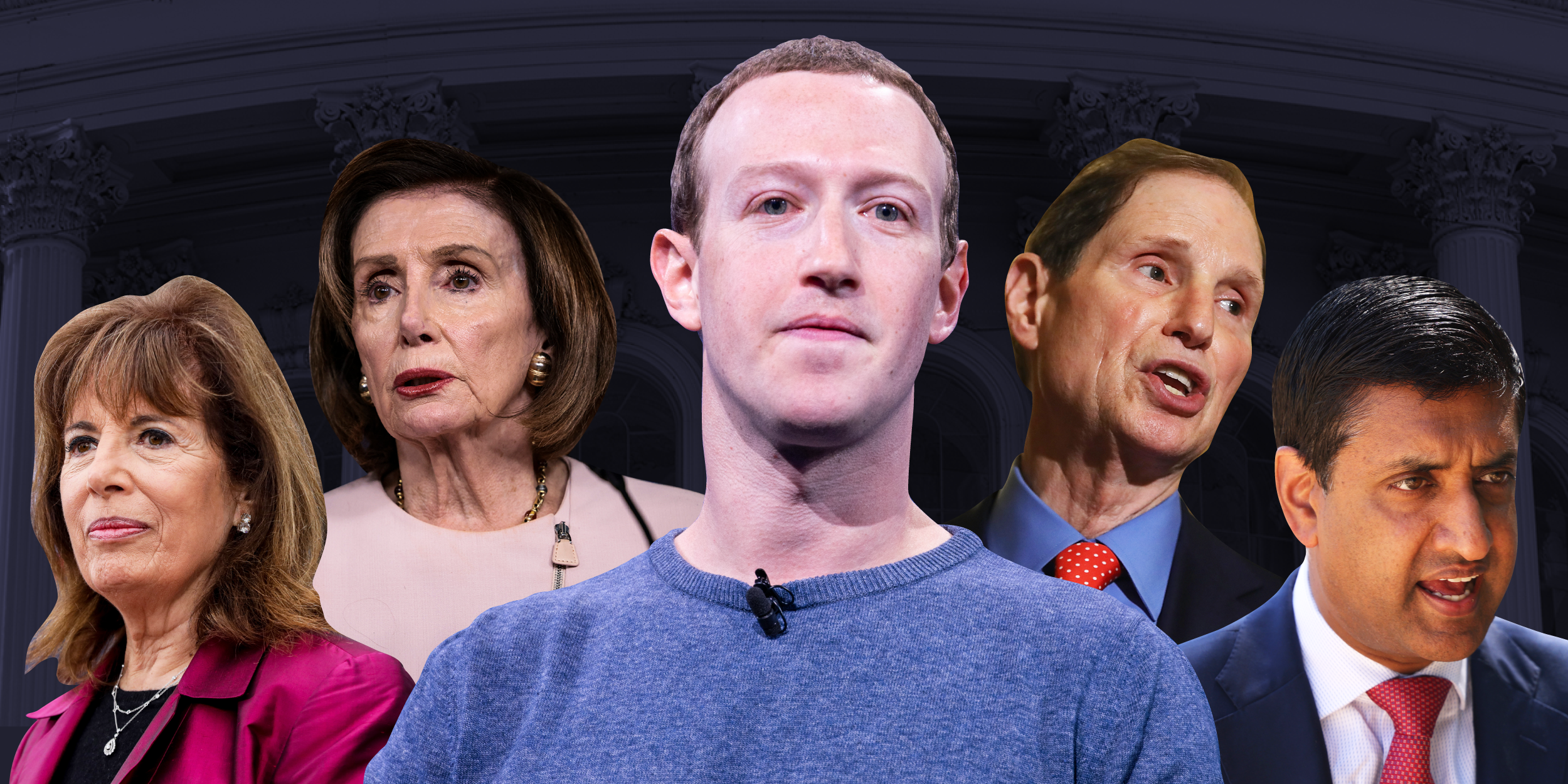 Jackie Speier, Nancy Pelosi, Mark Zuckerberg, Ron Wyden, and Ro Khanna.