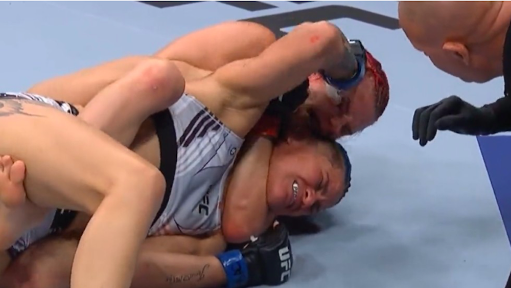 Priscila Cachoeira attempted an eye gouge when Gillian Robertson tightened her fight-ending submission.